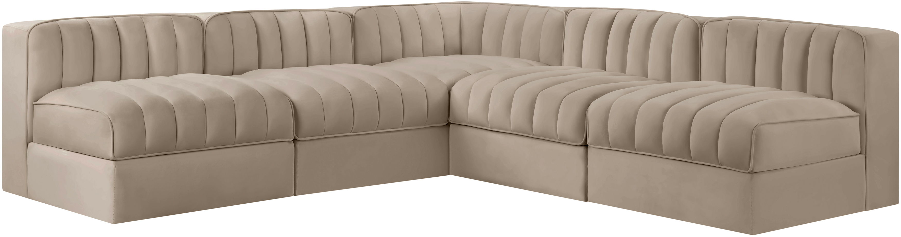 Rummi - Armless Velvet Performance Fabric Upholstered 5 Piece Modular Sectional - Beige