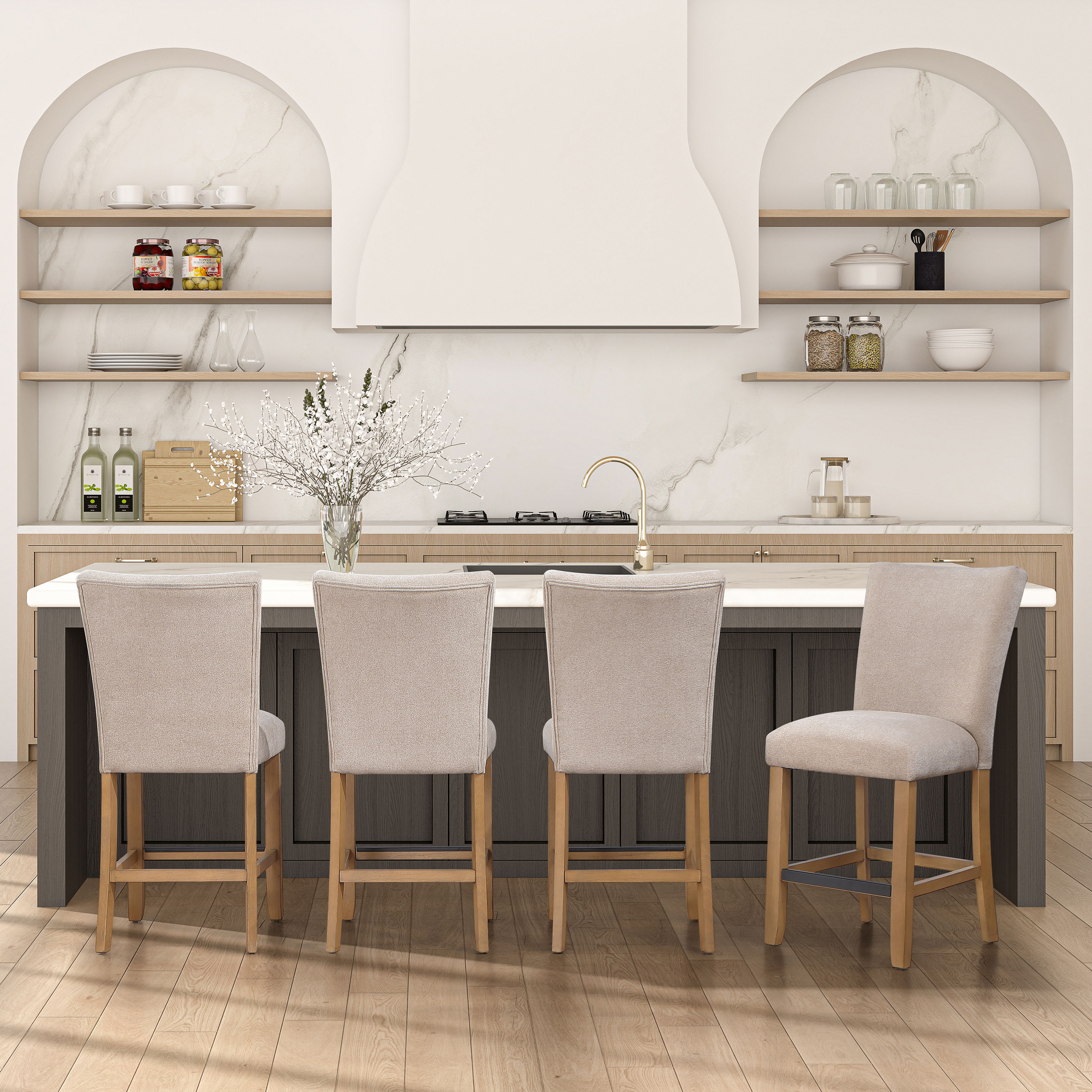 Artemis - Chenille Counter Chair - Beige