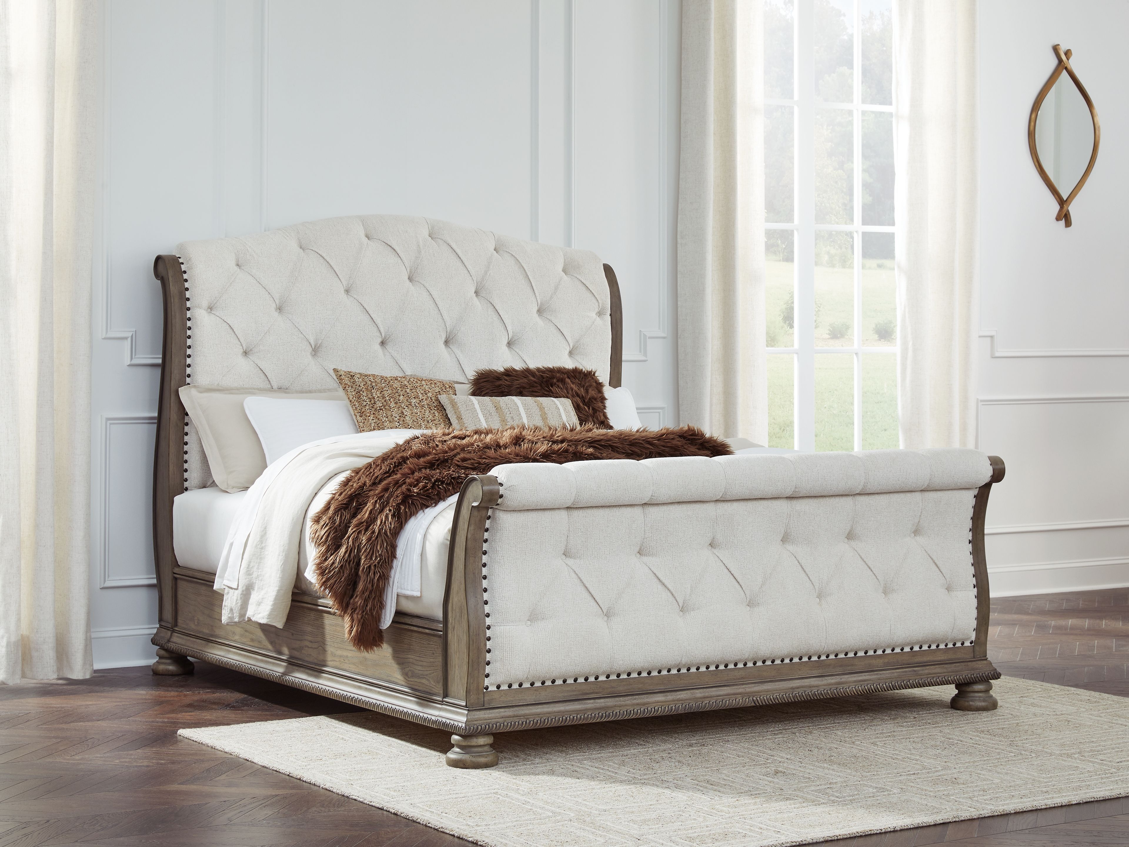 Ardenfield - King Upholstered Sleigh Bed - Light Brown