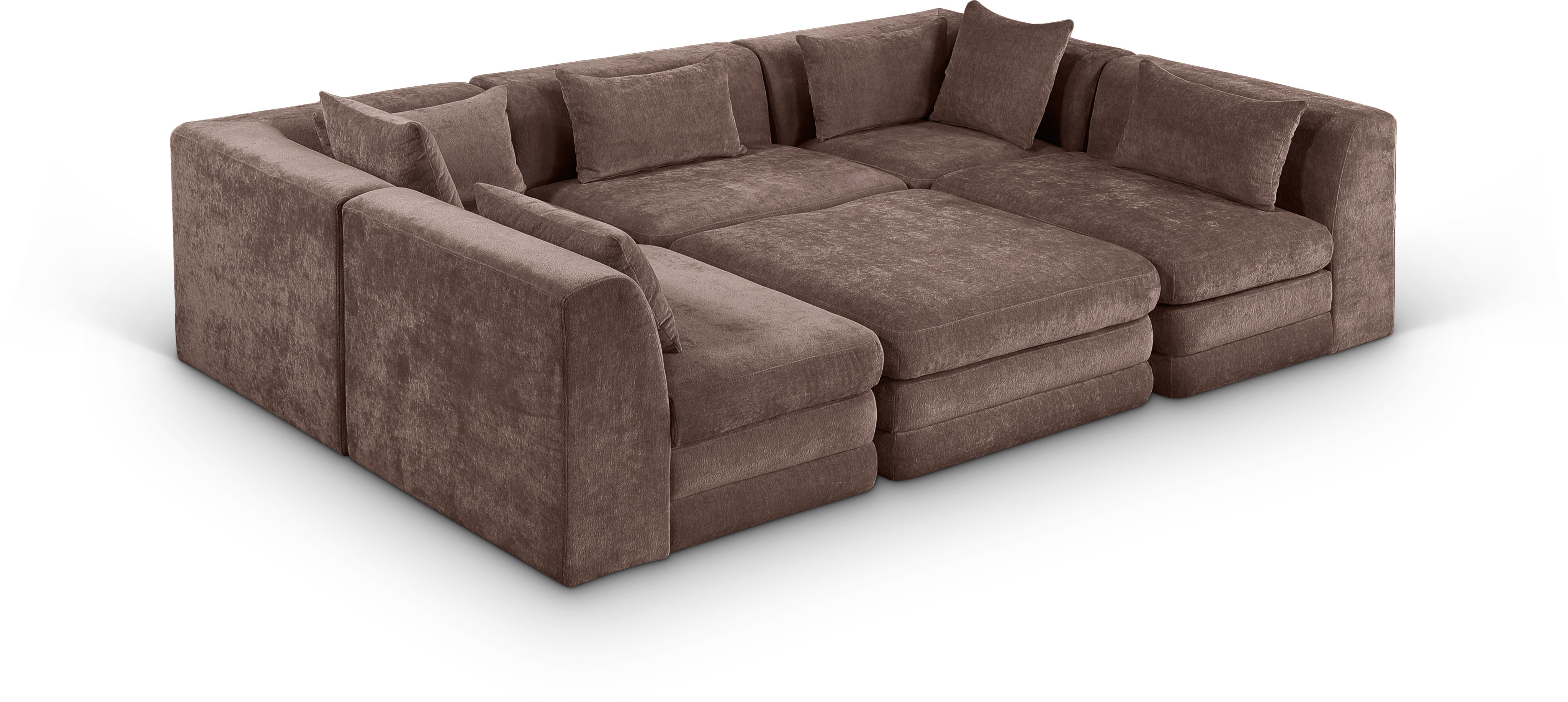 Stellar - 6 Piece Chenille Fabric 114" Upholstered Modular Sectional - Brown