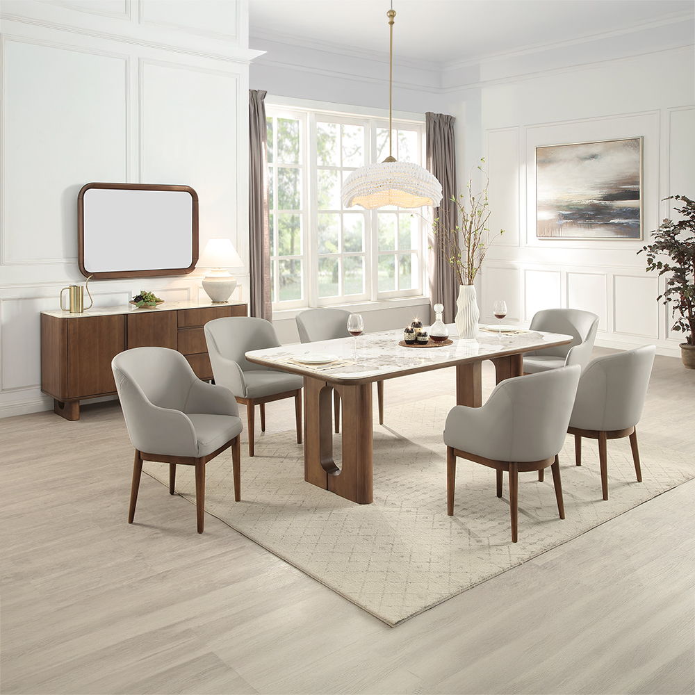 Harvey - Side Chair (Set of 2) - Synthetic Leather & Walnut, gray, view 2