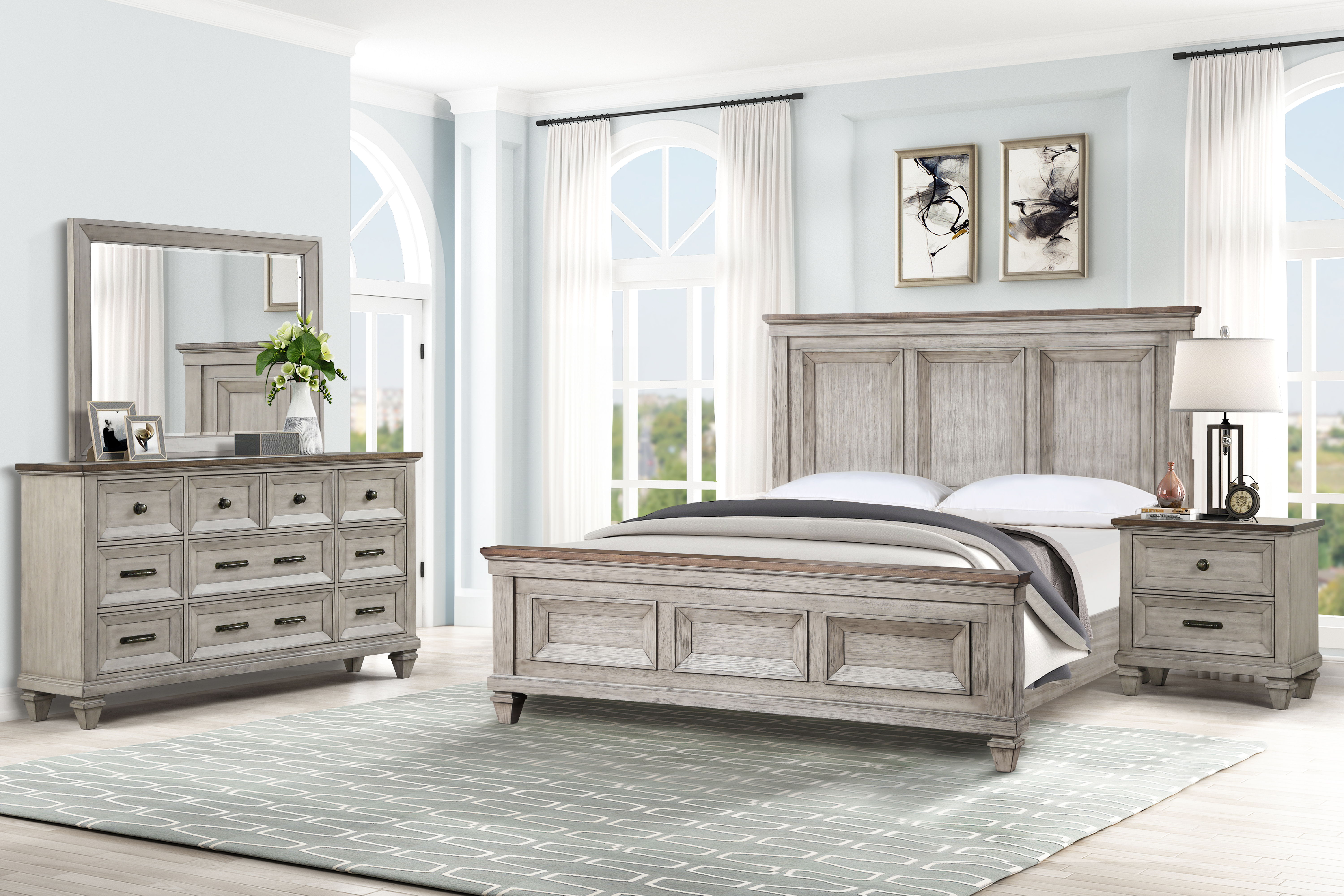Mariana - Western King 4 Piece Bedroom Set (Bed, Dresser, Mirror, Nightstand) - Gray