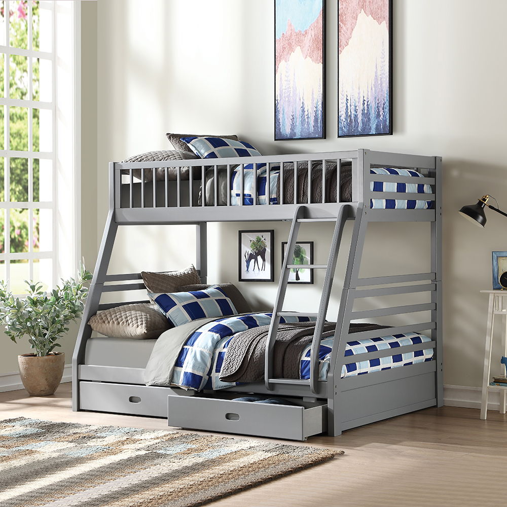 Jason - Twin Over Full Bunk Bed With Storage - Gray, dark gray