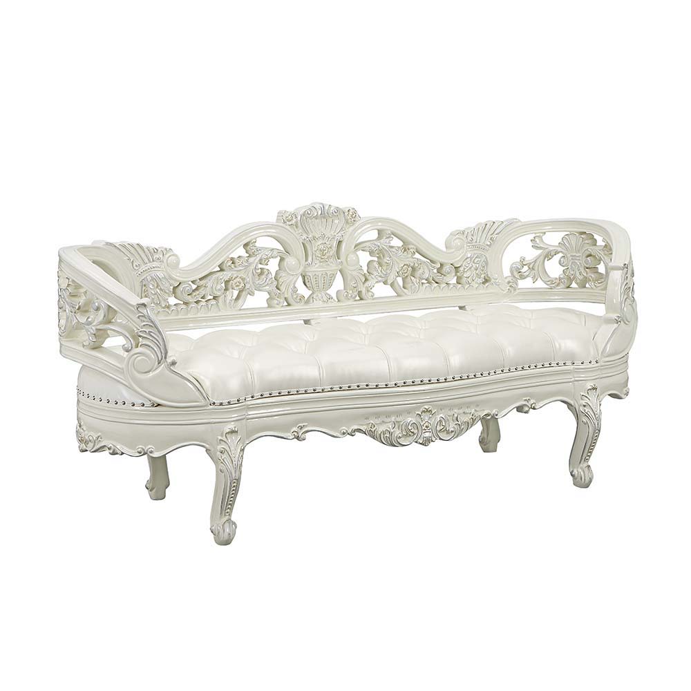 Adara - Bench - Pearl White Synthetic Leather & Antique White, beige