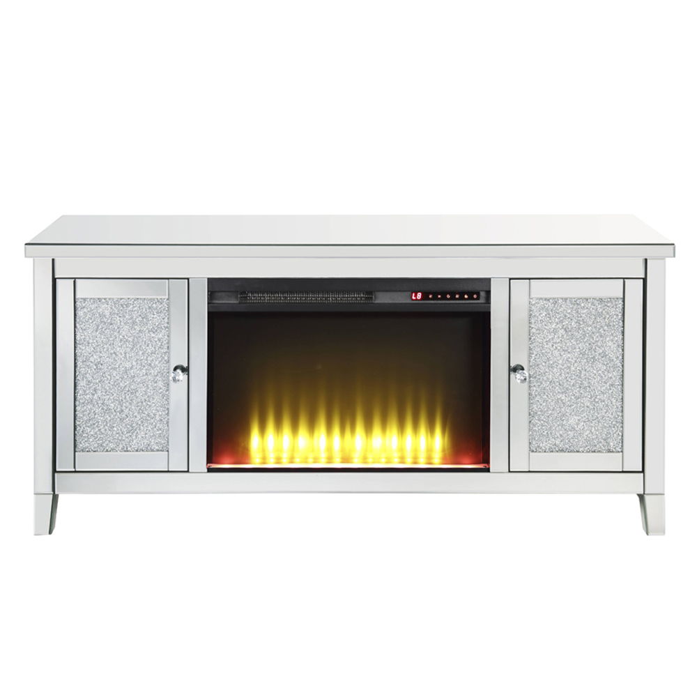 Noralie - 59" X 16" TV Stand With Fireplace - Mirrored & Faux Diamonds, silver, view 3