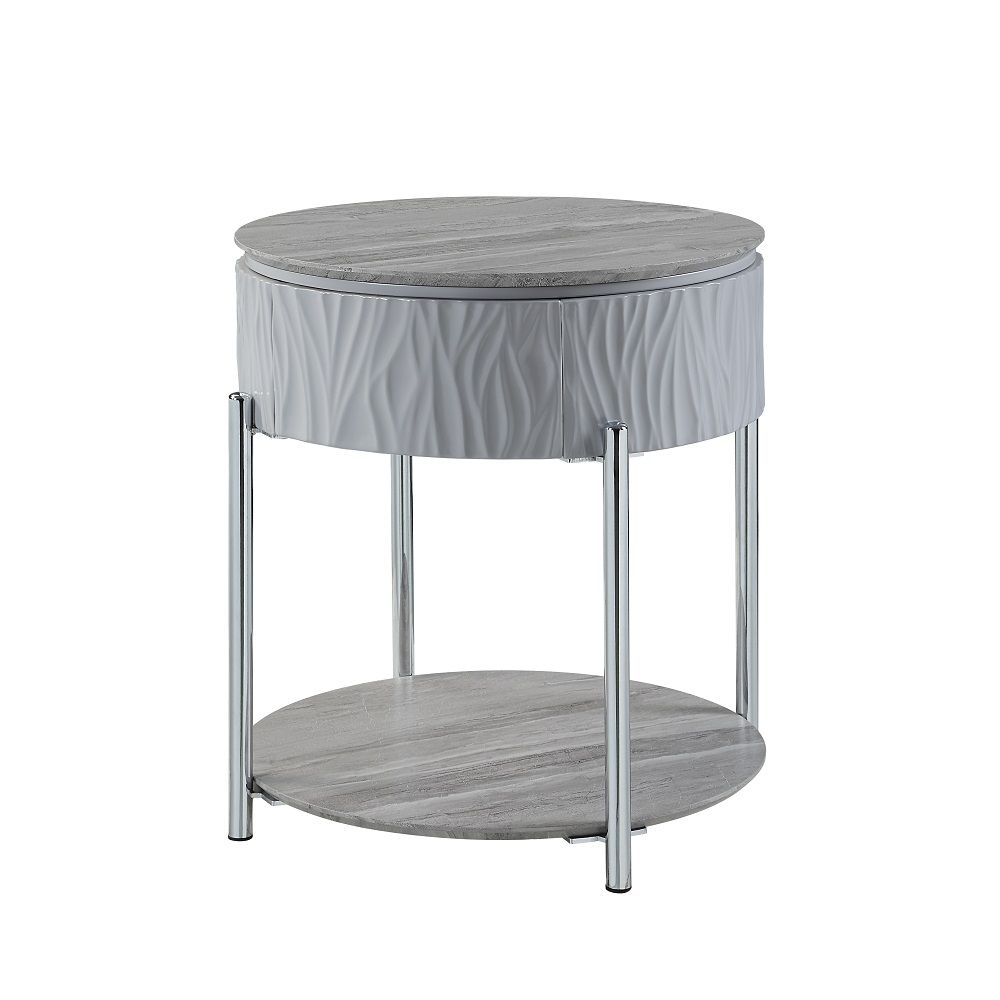 Yukino - End Table - Gray High Gloss & Chrome, gray