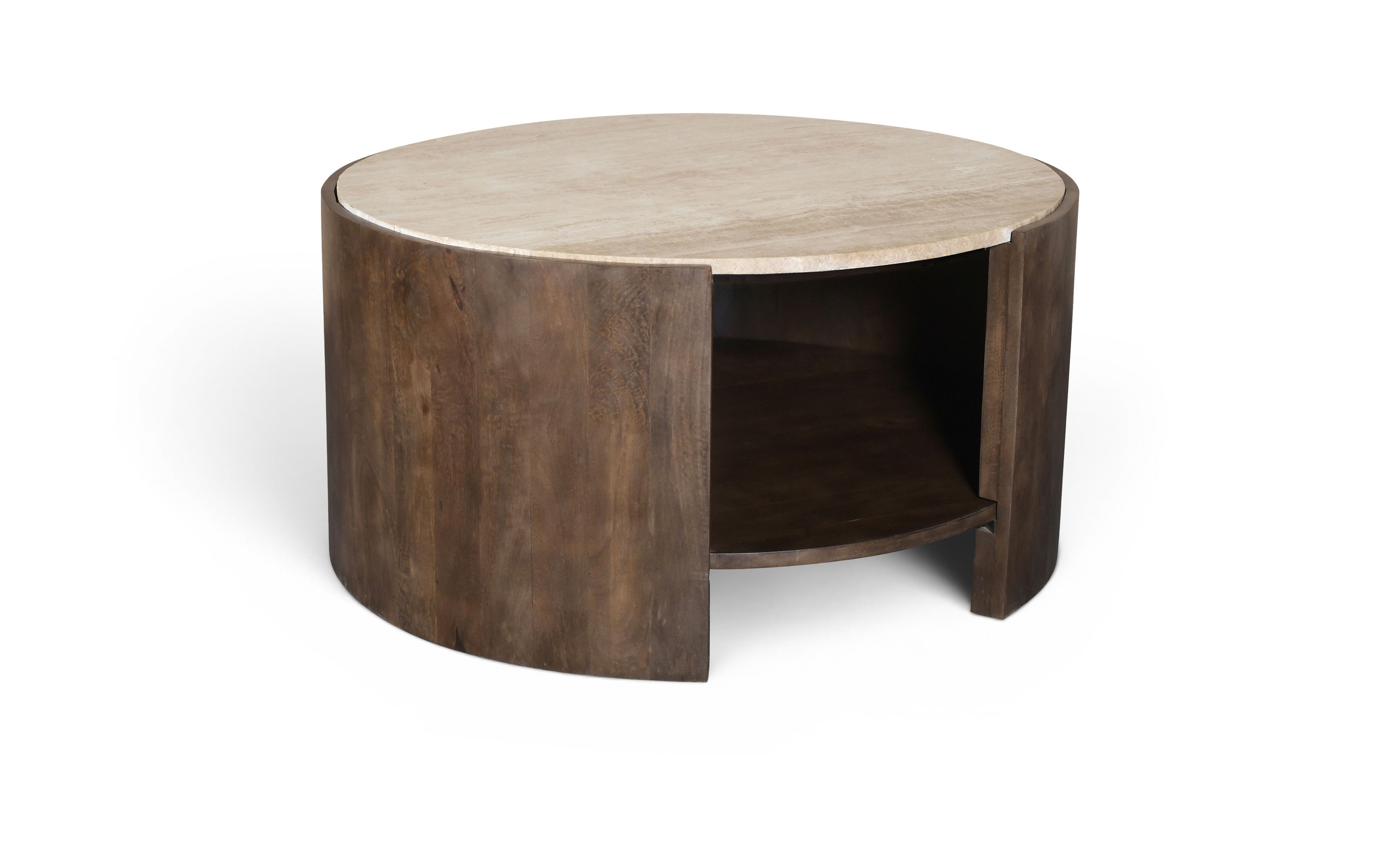 Solstice - Travertine And Mango Wood Coffee Table - Brown / Beige