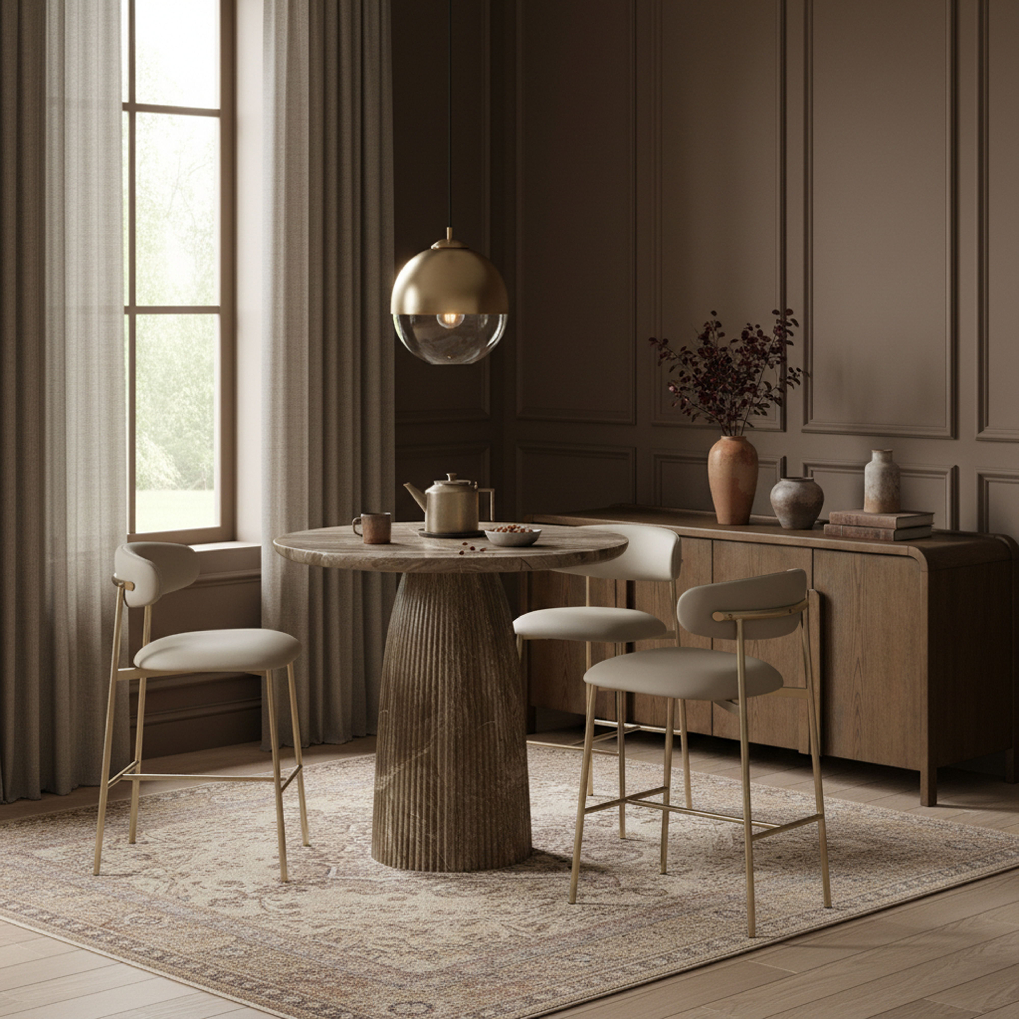 Lupita - Vegan Leather Upholstered Bar Stool (Set of 2) - Taupe / Brushed Gold