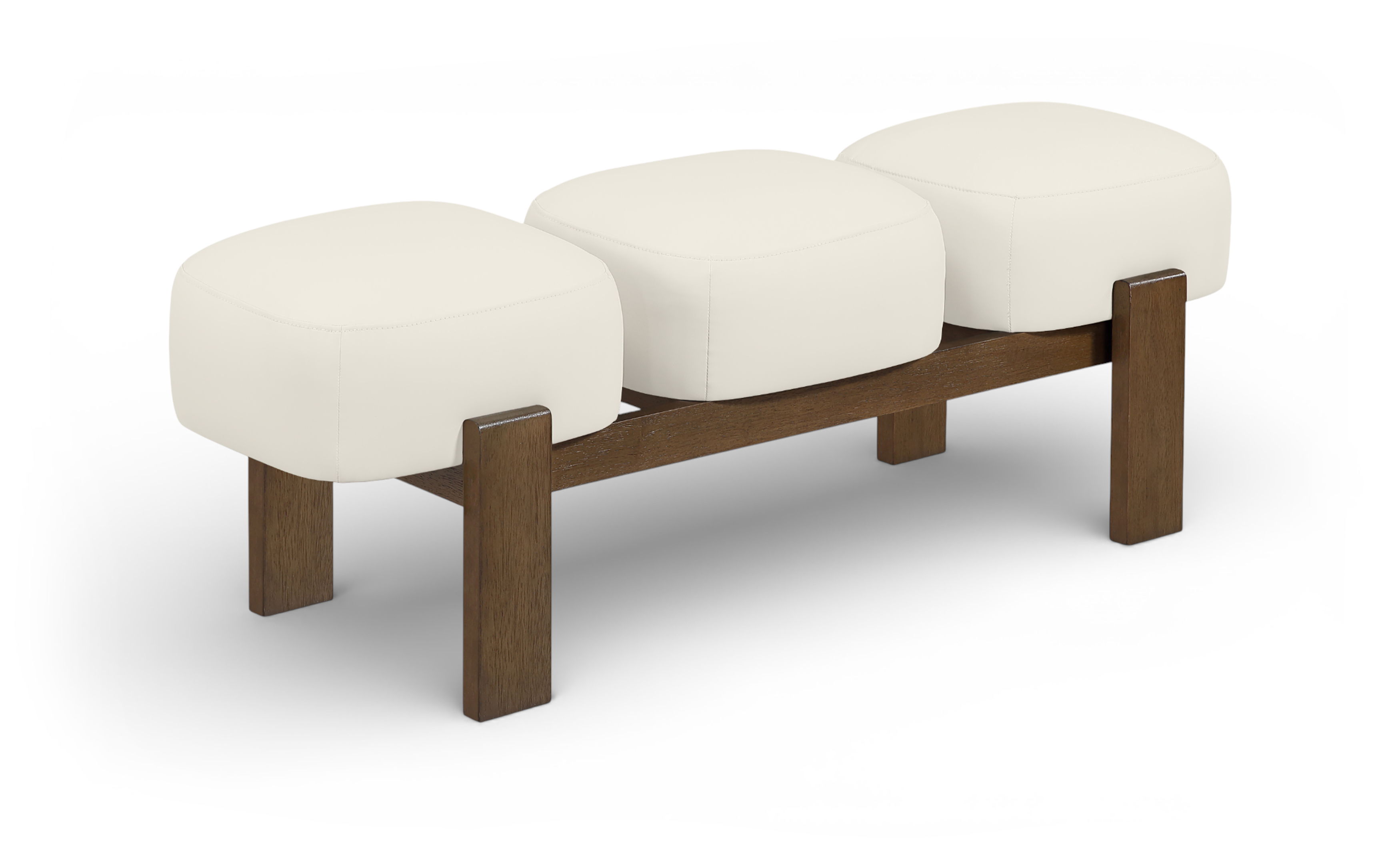 Woodcrest - Vegan Leather Upholstered Bench - Cream / Painted Brown Walnut