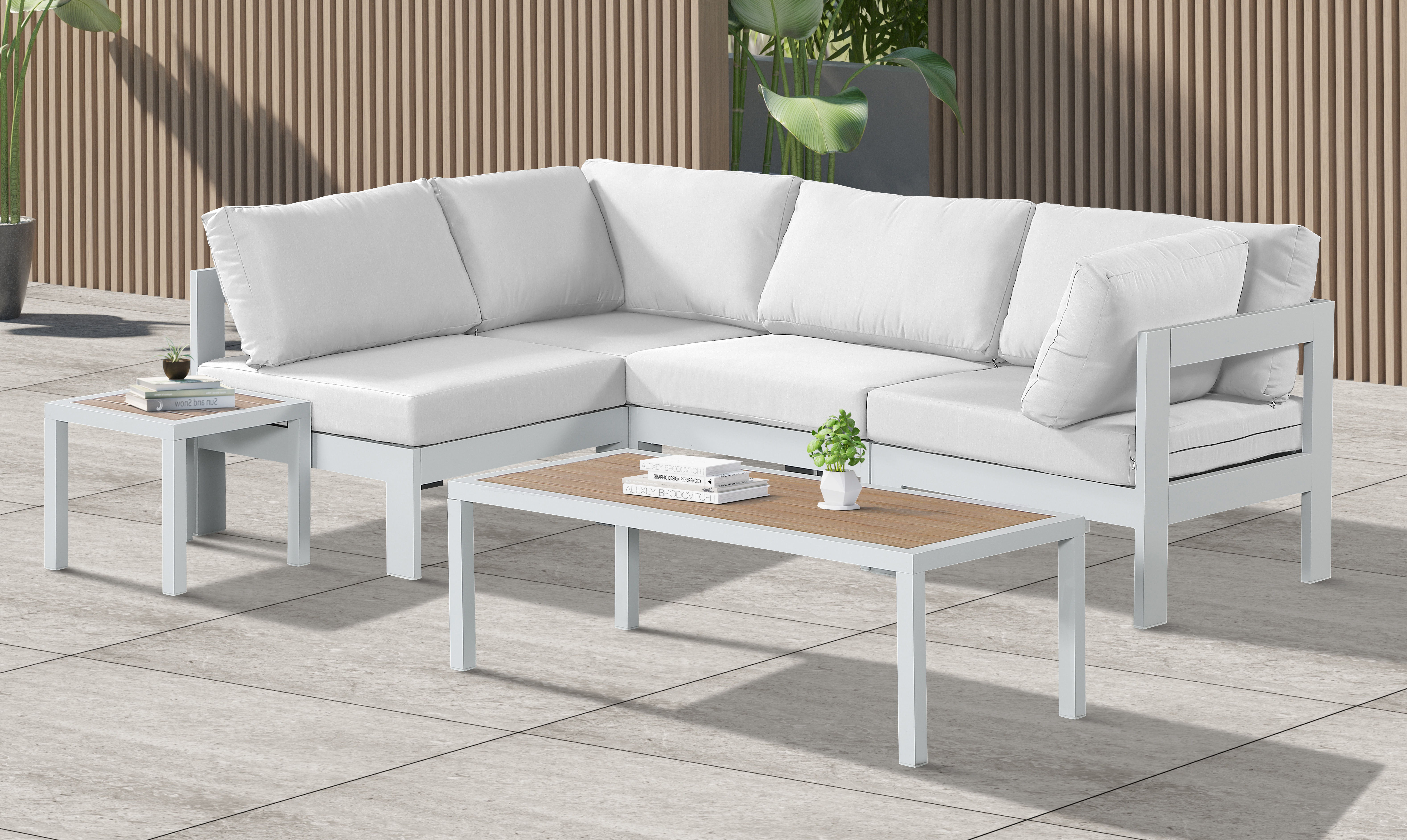 Nizuc - Outdoor Patio 4 Piece Modular Sectional With White Frame - White