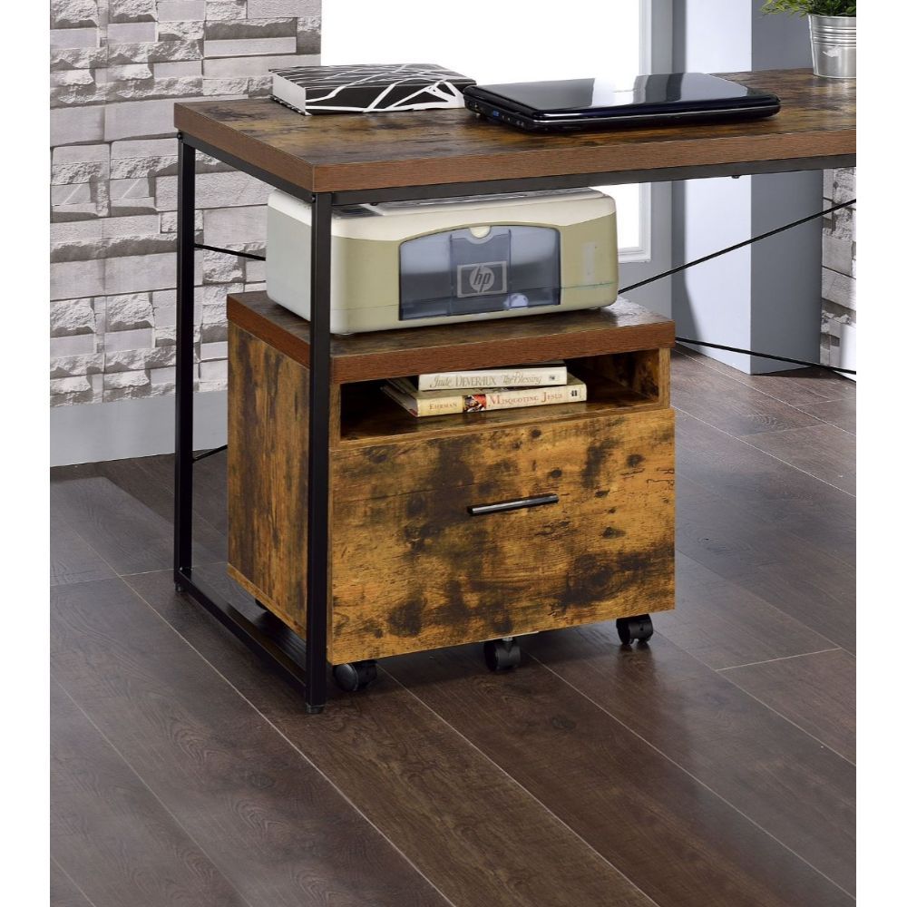 Bob - File Cabinet - Weathered Oak & Black, light brown