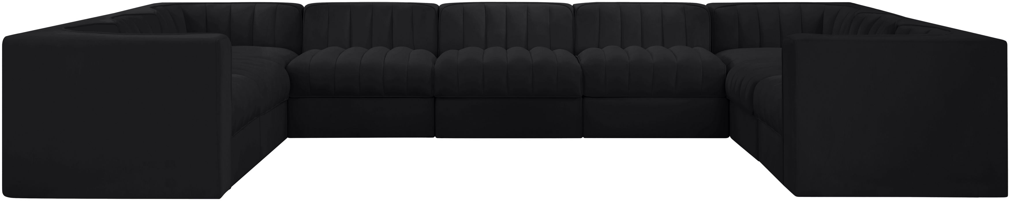 Rummi - Velvet Performance Fabric Upholstered 9 Piece Modular Sectional - Black