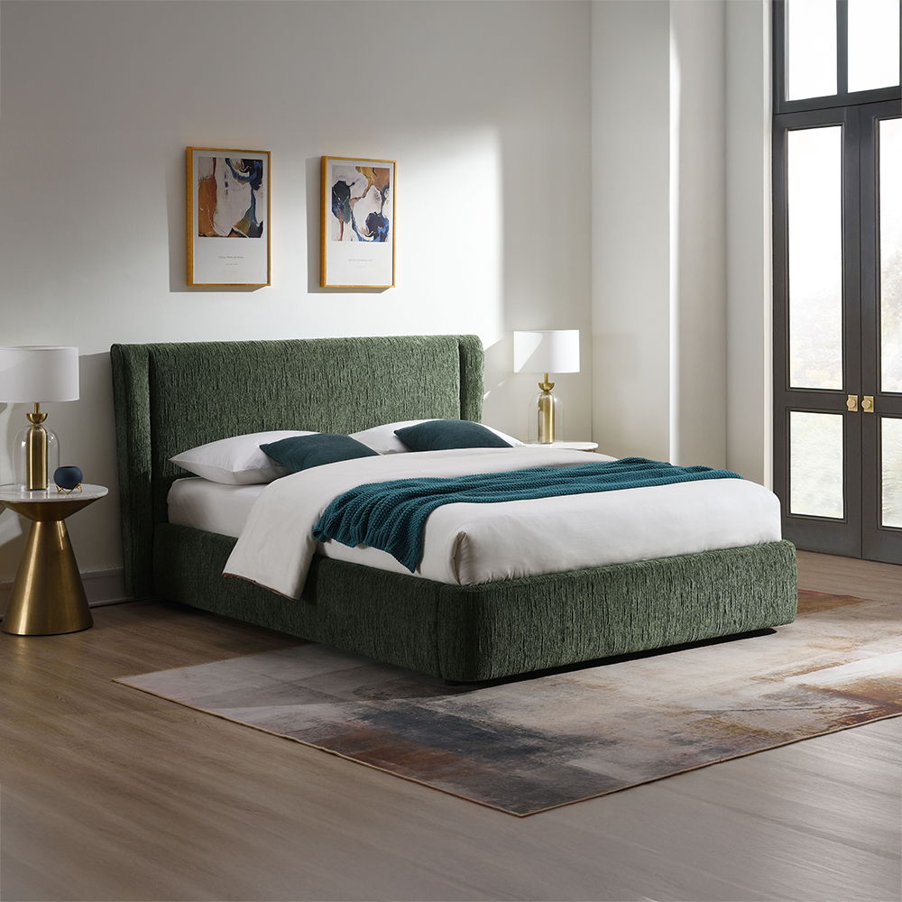 Cheryl - Queen Bed - Dark Green Chenille, dark green, view 6