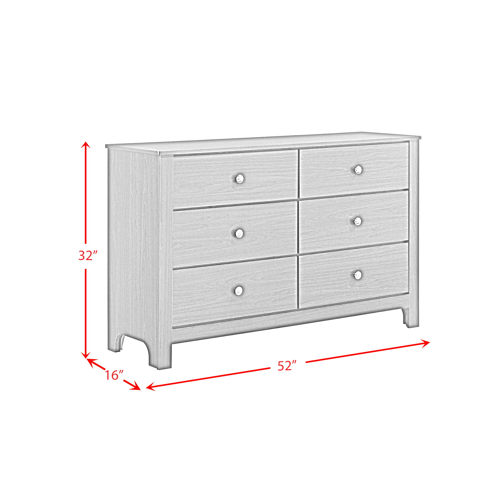 Sami - Youth 6-Drawer Dresser - White