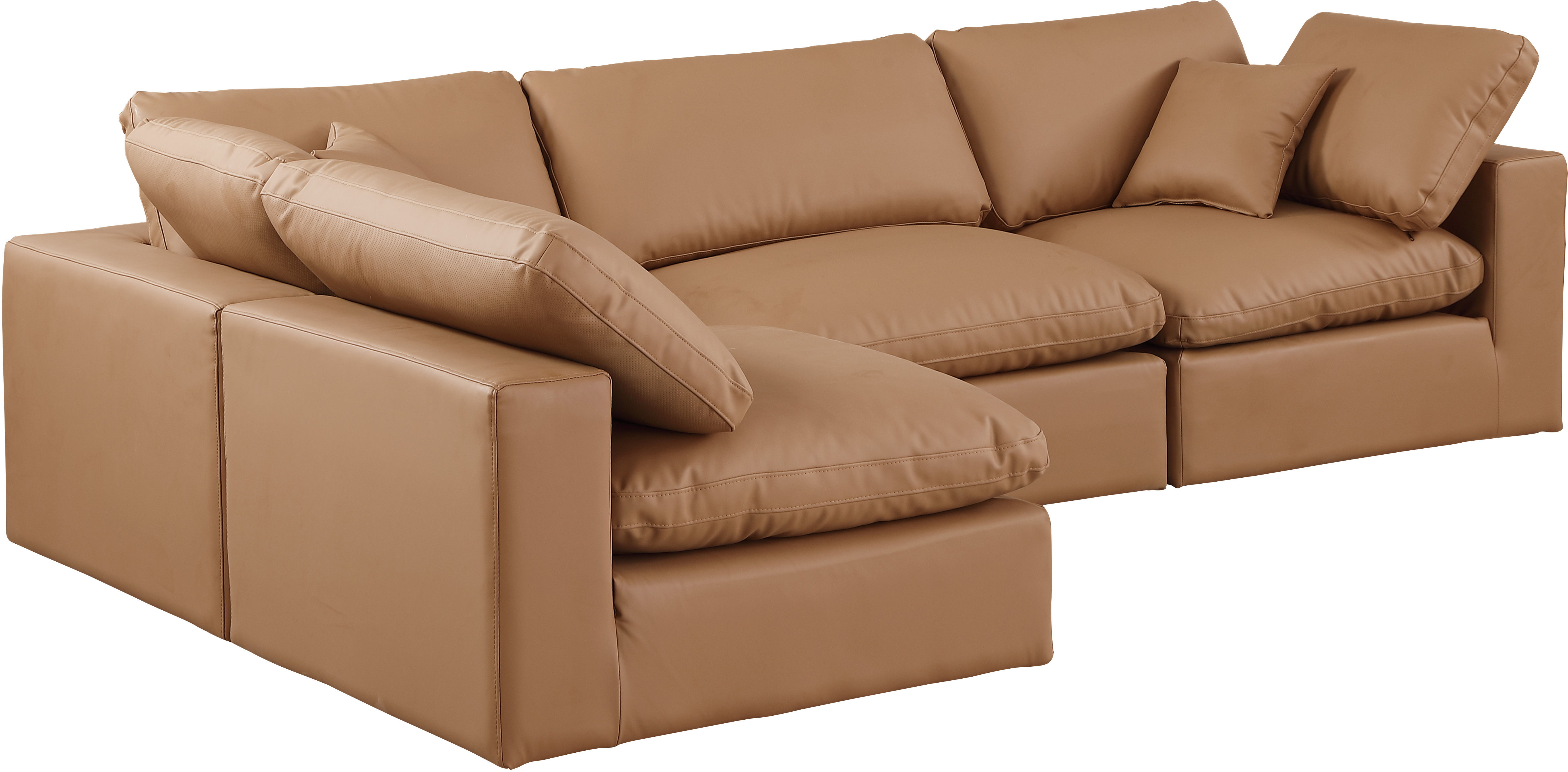 Comfy - 4 Piece Faux Leather Modular Armless Sectional - Cognac