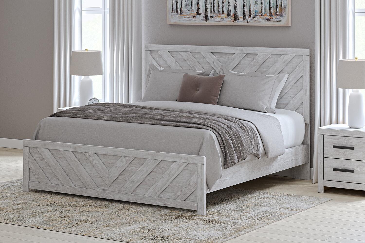 Cayboni - King Panel Bed - Whitewash