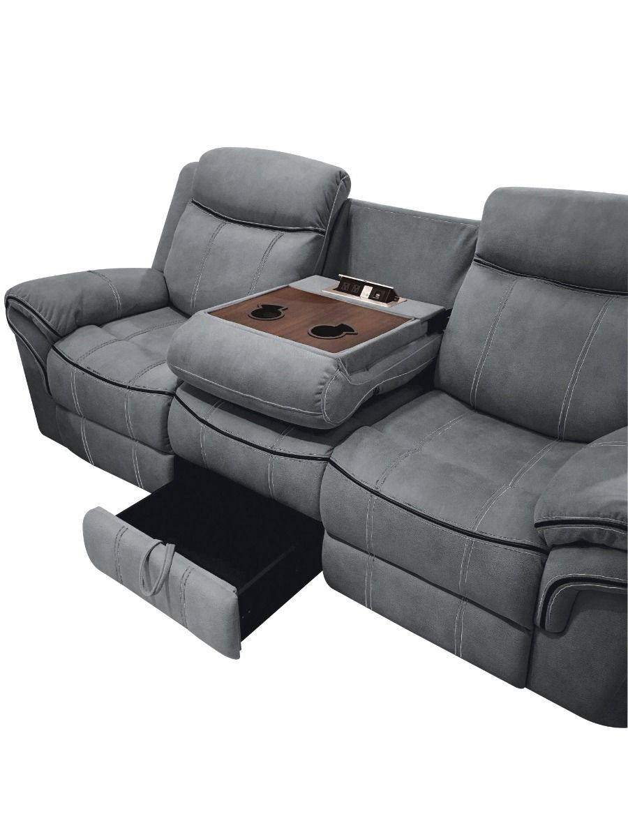 Zubaida - Motion Sofa & Console With USB - Two Tone Gray Velvet, dark gray, view 3