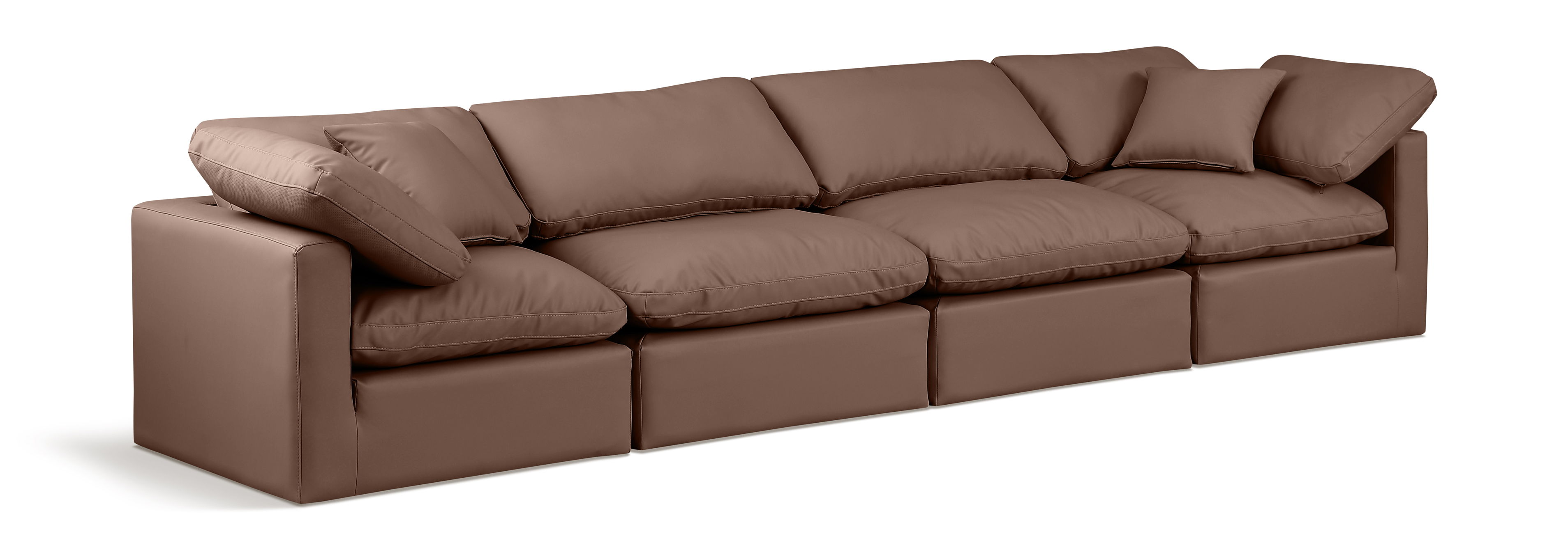 Indulge - Faux Leather 4 Seat Modular Sofa - Brown