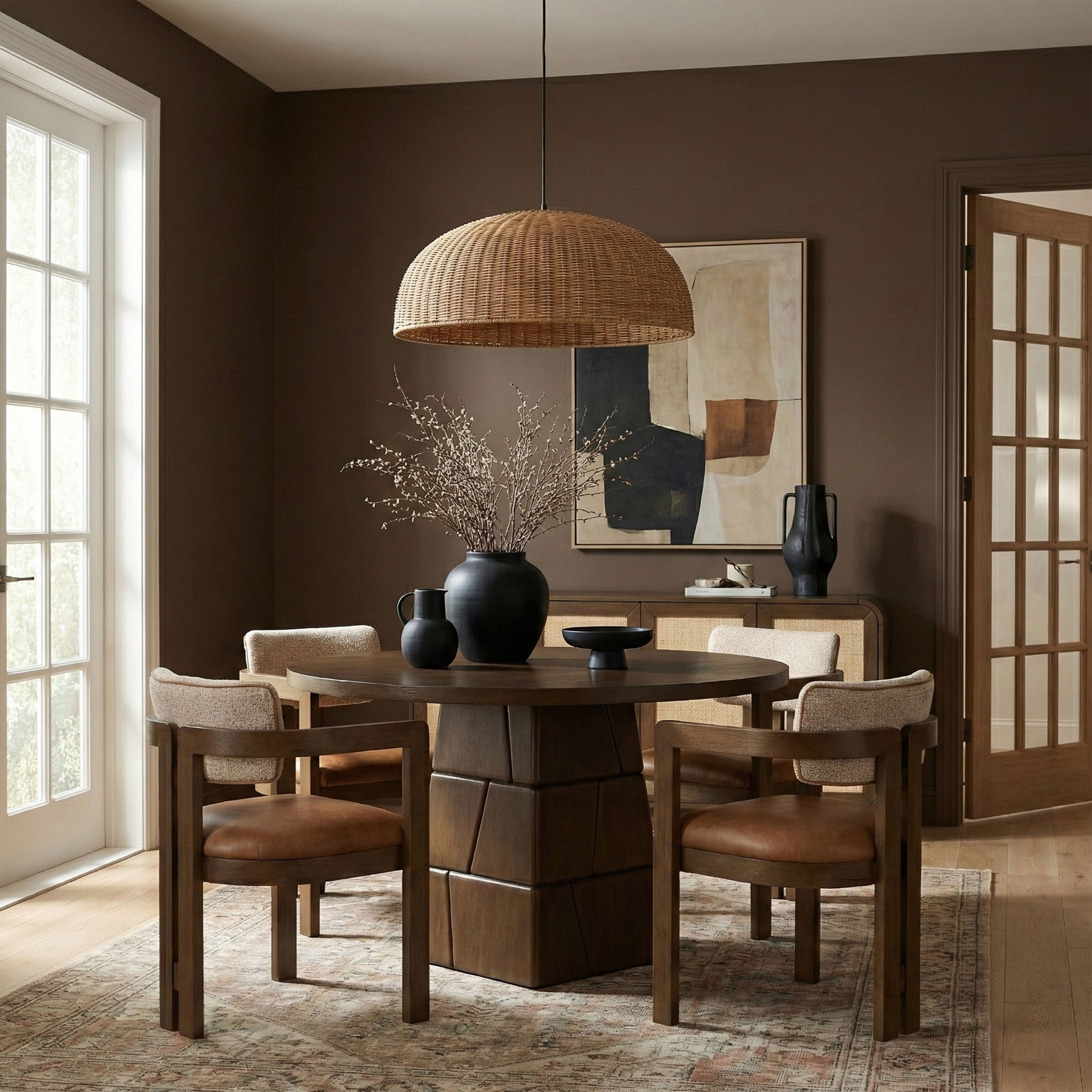 Tavio - 48" Oak Veneer And Solid Wood Dining Table - Brown Walnut