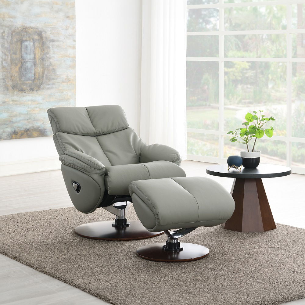 Kandoro - Motion Accent Chair With Swivel & Ottoman - Gray Leather & Brown Base, gray, view 8