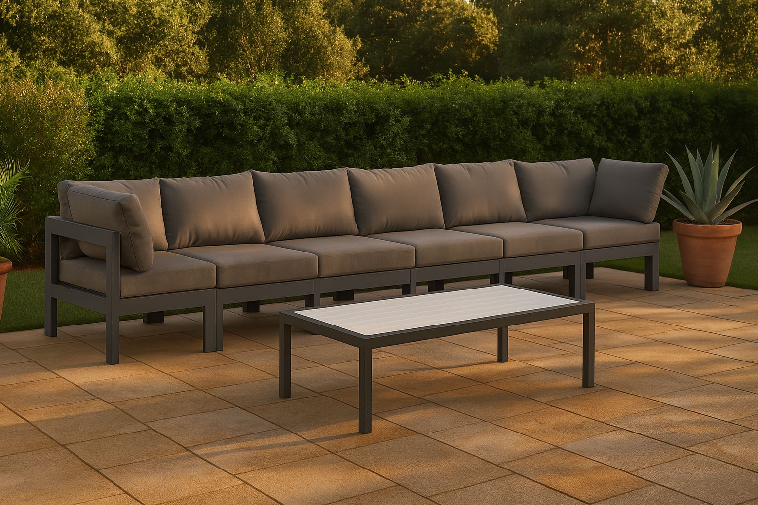 Nizuc - Outdoor Patio 6 Piece Modular Sofa With Gray Frame - Gray