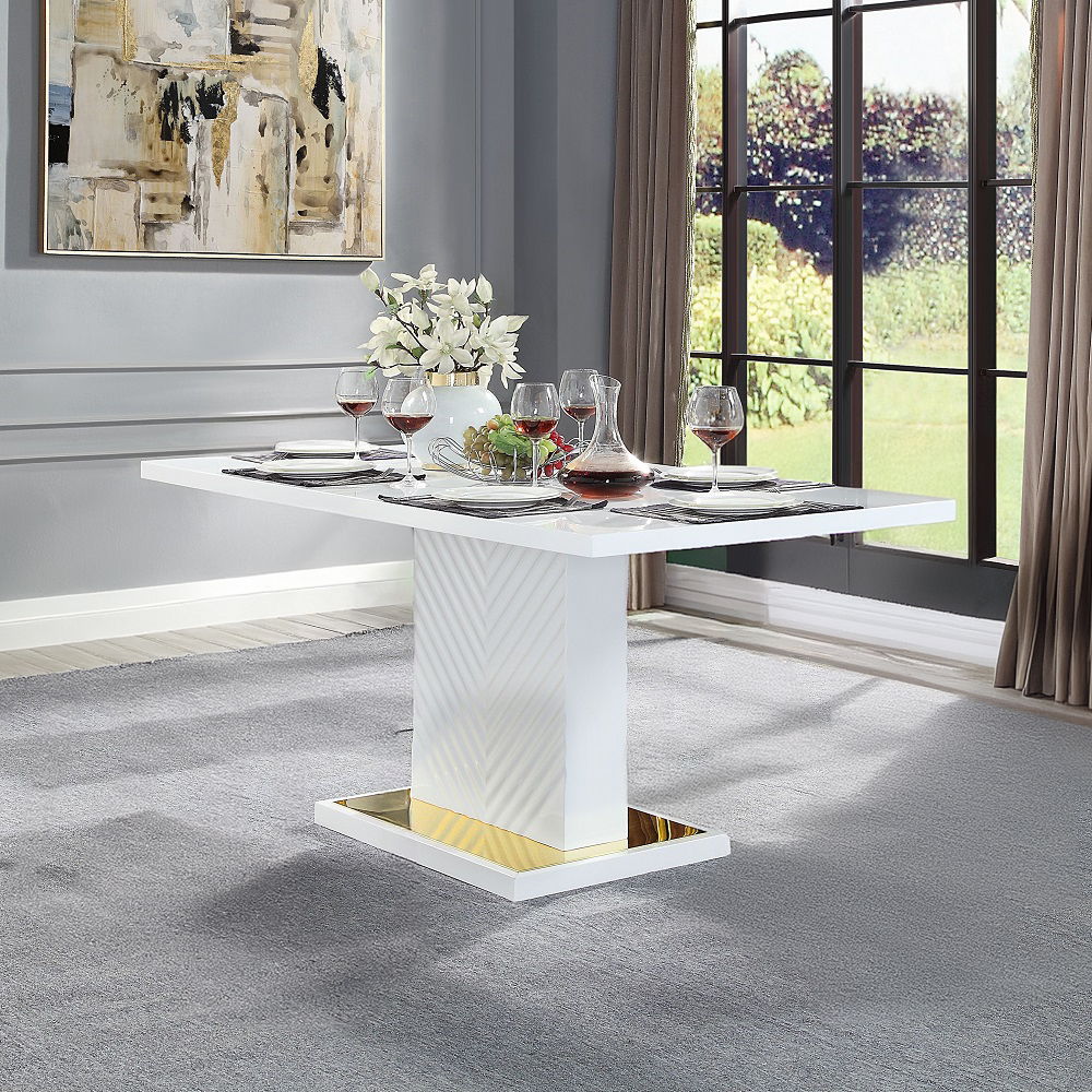 Gaines - Dining Table With Pedestal Base - White High Gloss, white