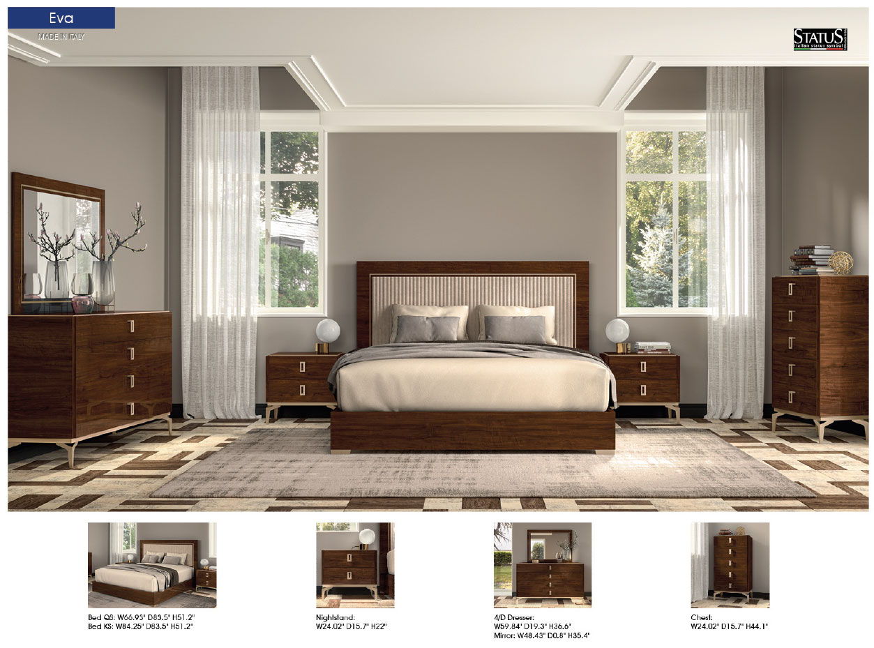 Eva - Upholstered Queen Size Bed - Dark Brown / Beige