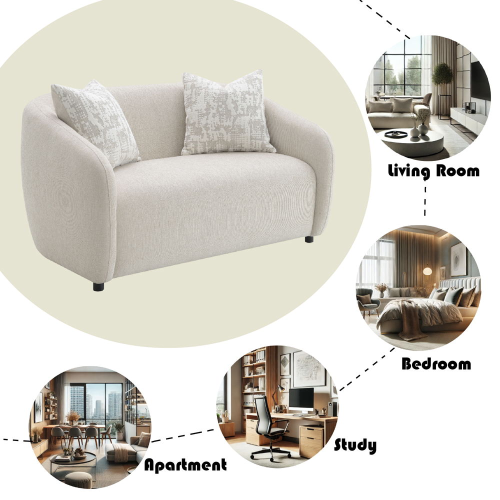 Etienne - Loveseat With 2 Pillows - Beige Linen, beige, view 6