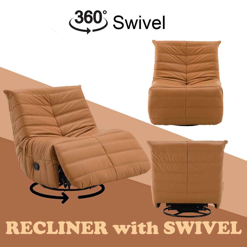 Talmon - Recliner With Swivel - Orange Synthetic Leather, orange, view 6