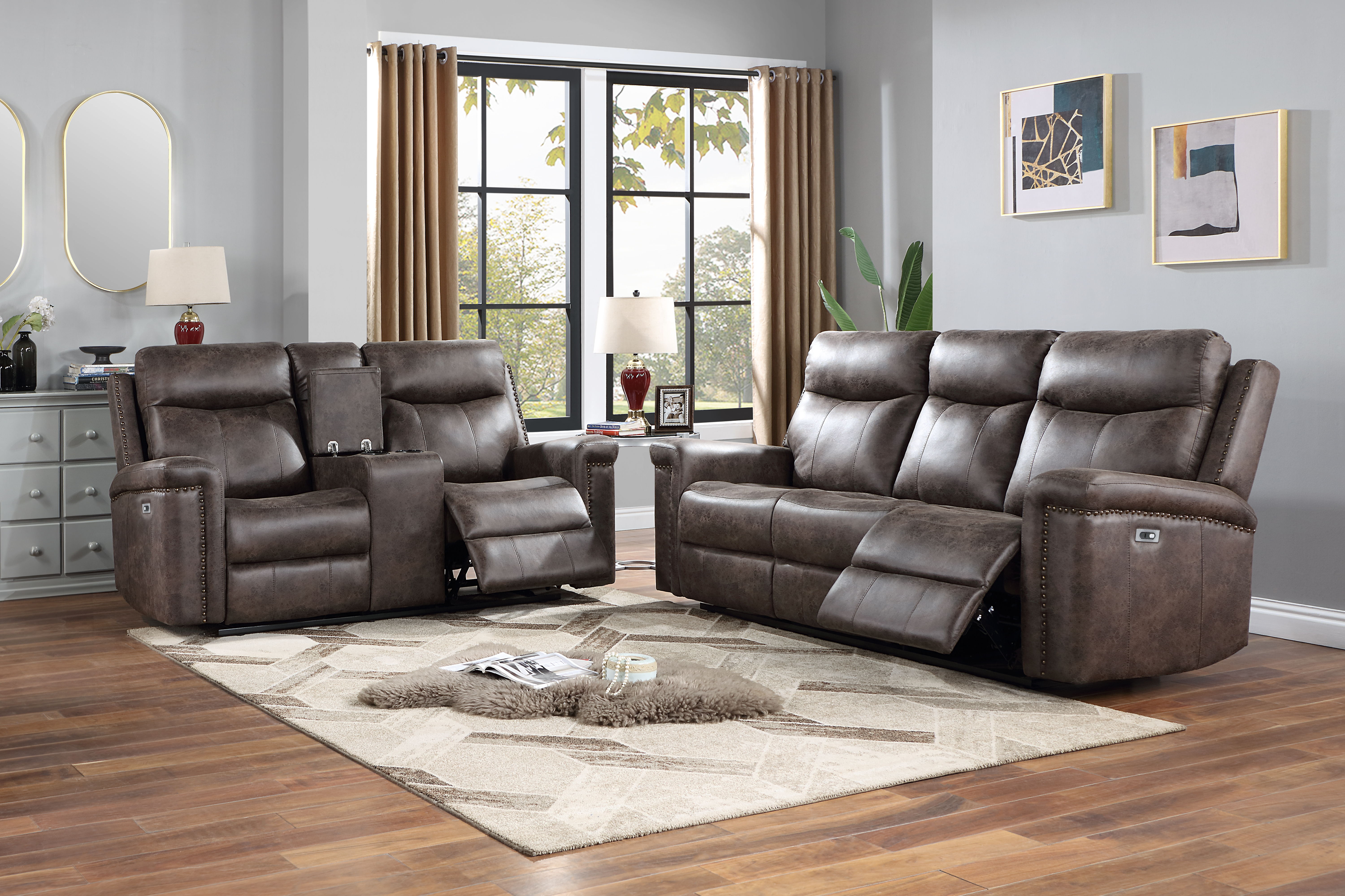 Quade - P1 2 Piece Power Footrest Sofa & Loveseat - Dark Brown