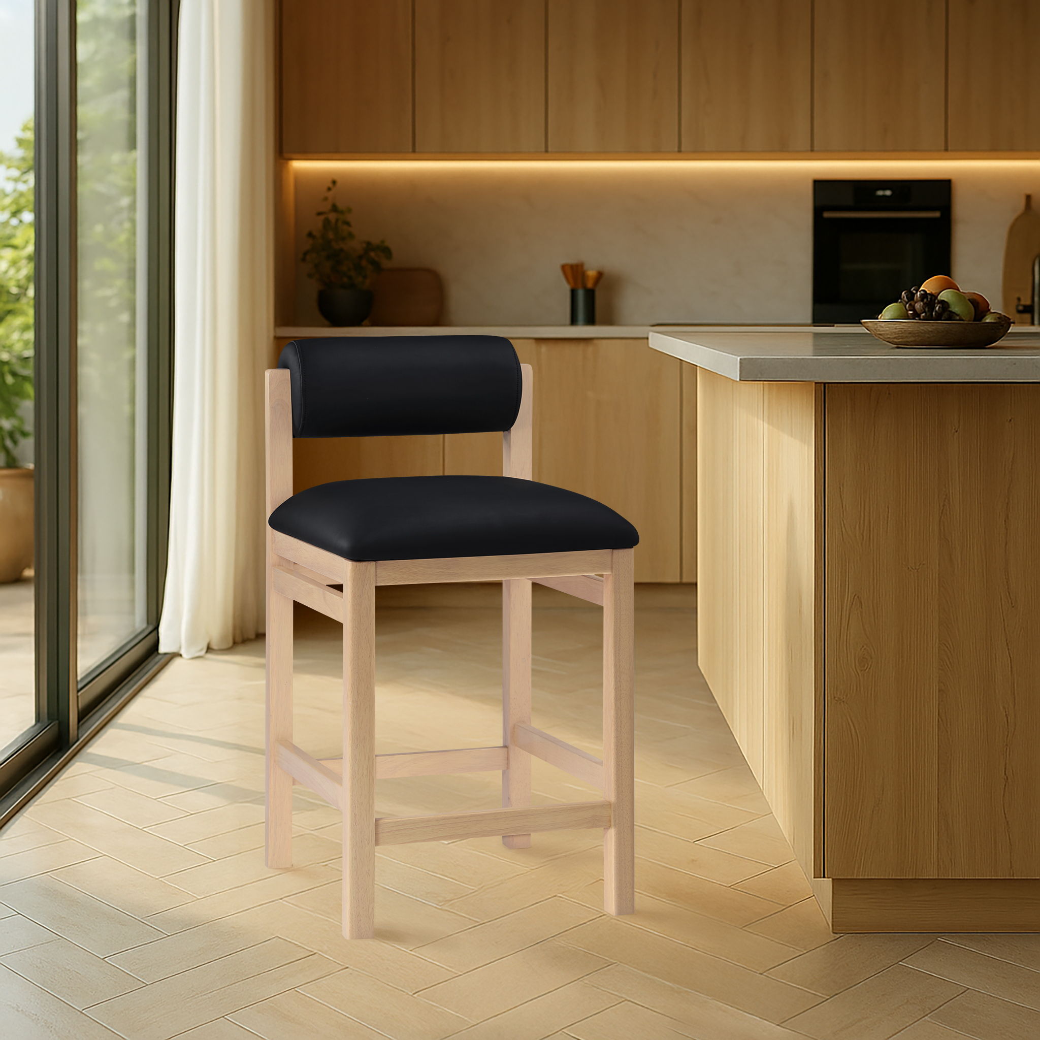 Roundhill - Vegan Leather Counter Stool - Black
