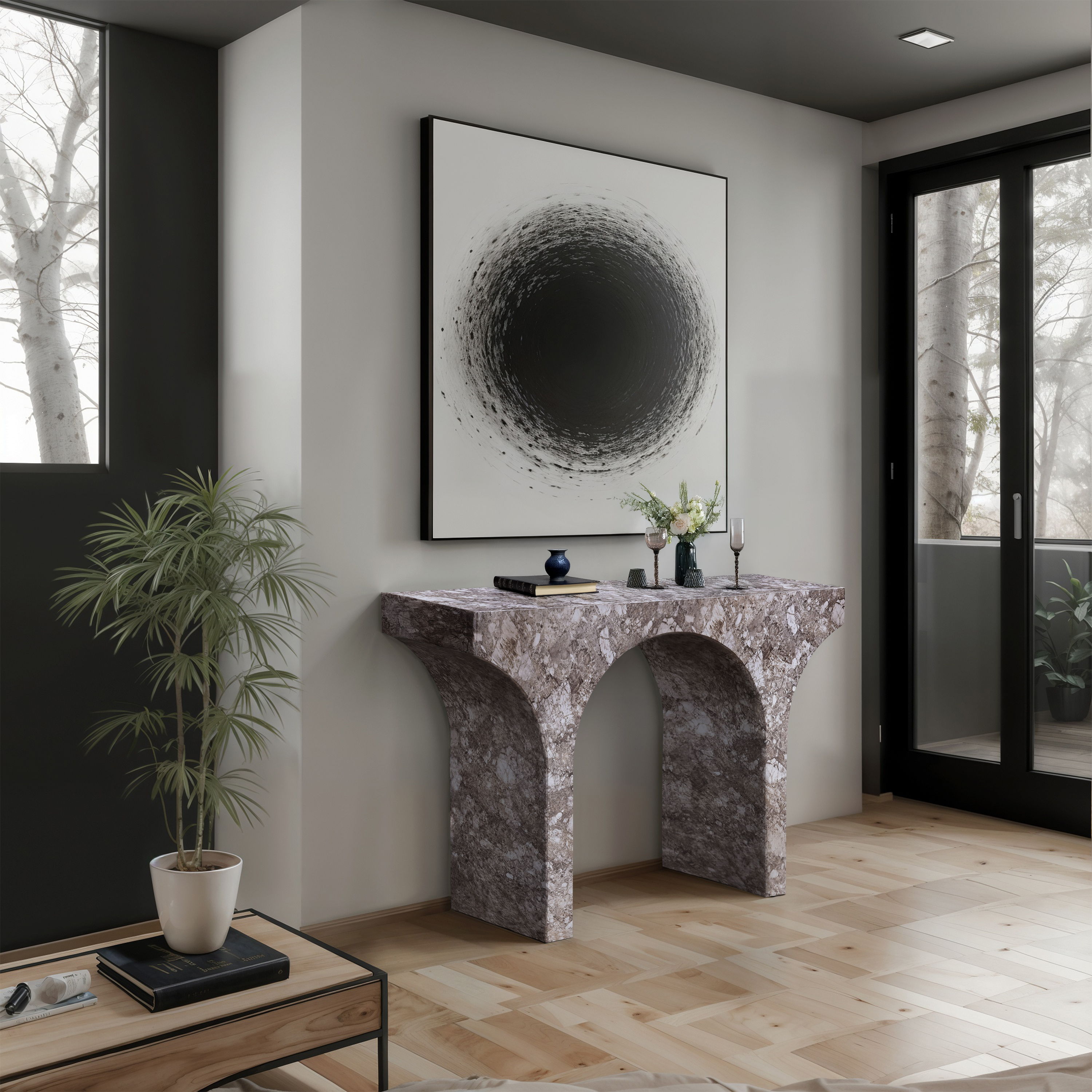 Pomezia - Marble Finish Console Table - Brown