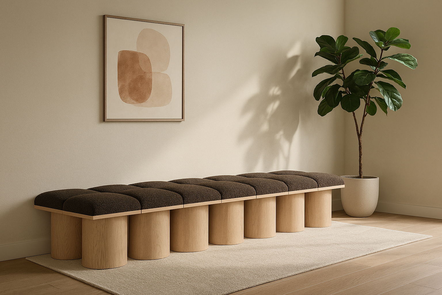 Pavilion - 108.5" 14 Piece Modular Bench With Natural Base - Brown