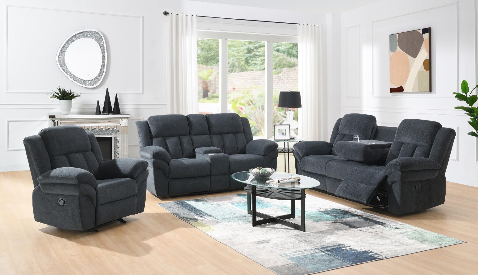 U179 - 3 Piece Living Room Set (Motion Sofa, Motion Loveseat, Motion Chair) - Charcoal Gray