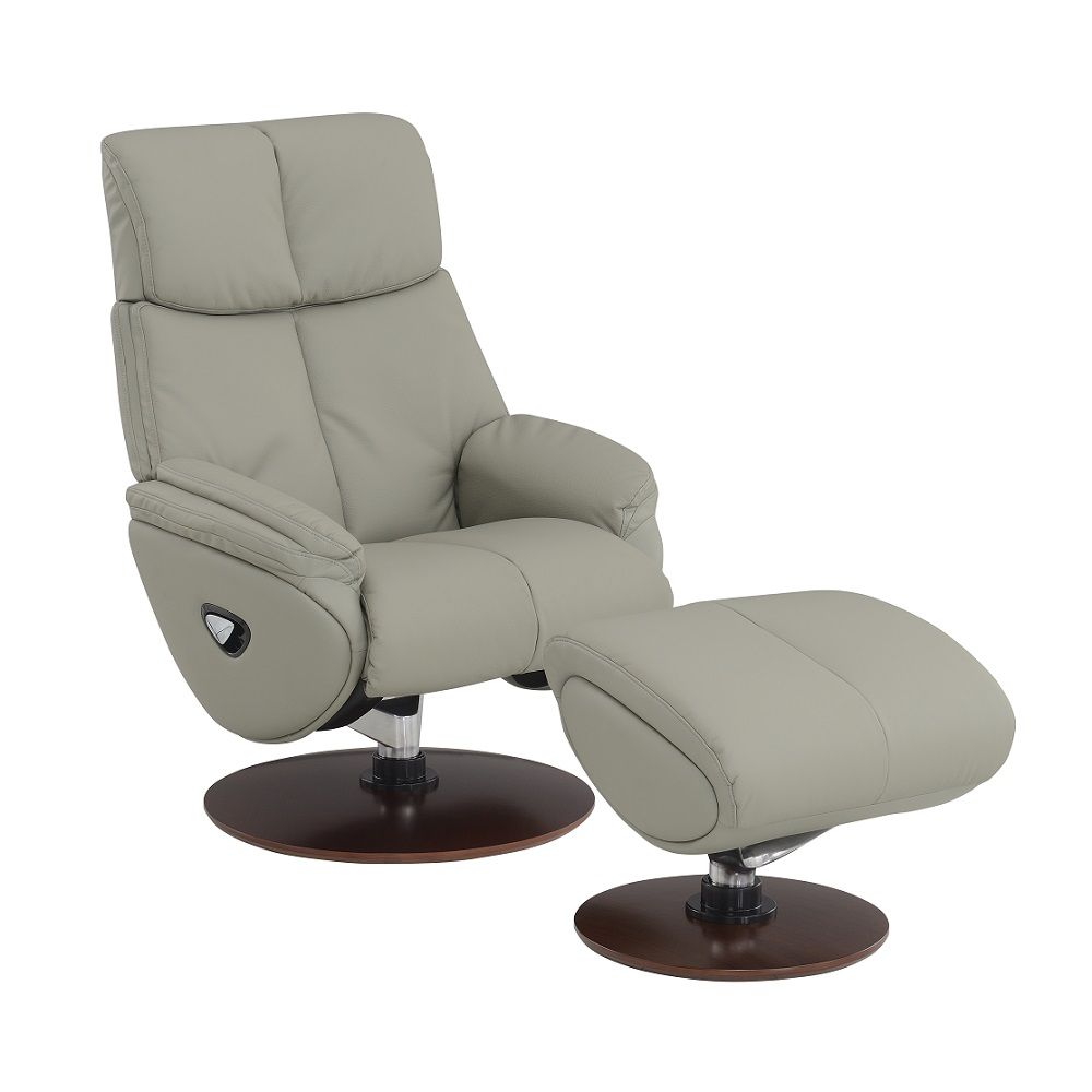 Kandoro - Motion Accent Chair With Swivel & Ottoman - Gray Leather & Brown Base, gray
