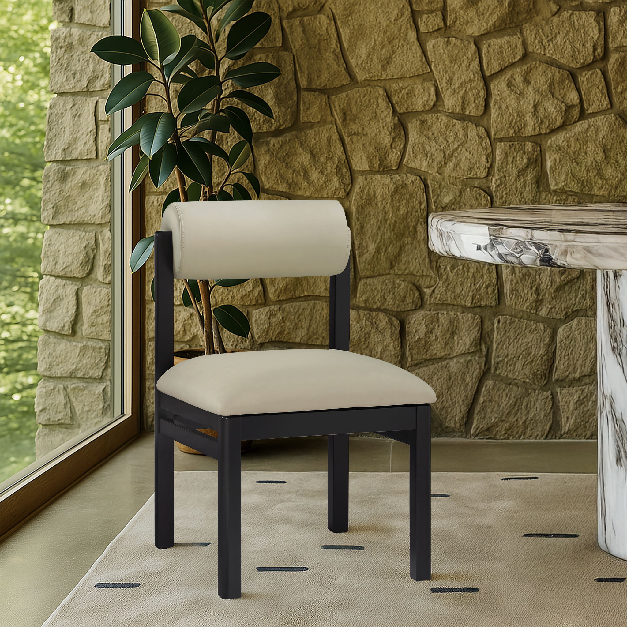Roundhill - Vegan Leather Dining Chair (Set of 2) - Taupe