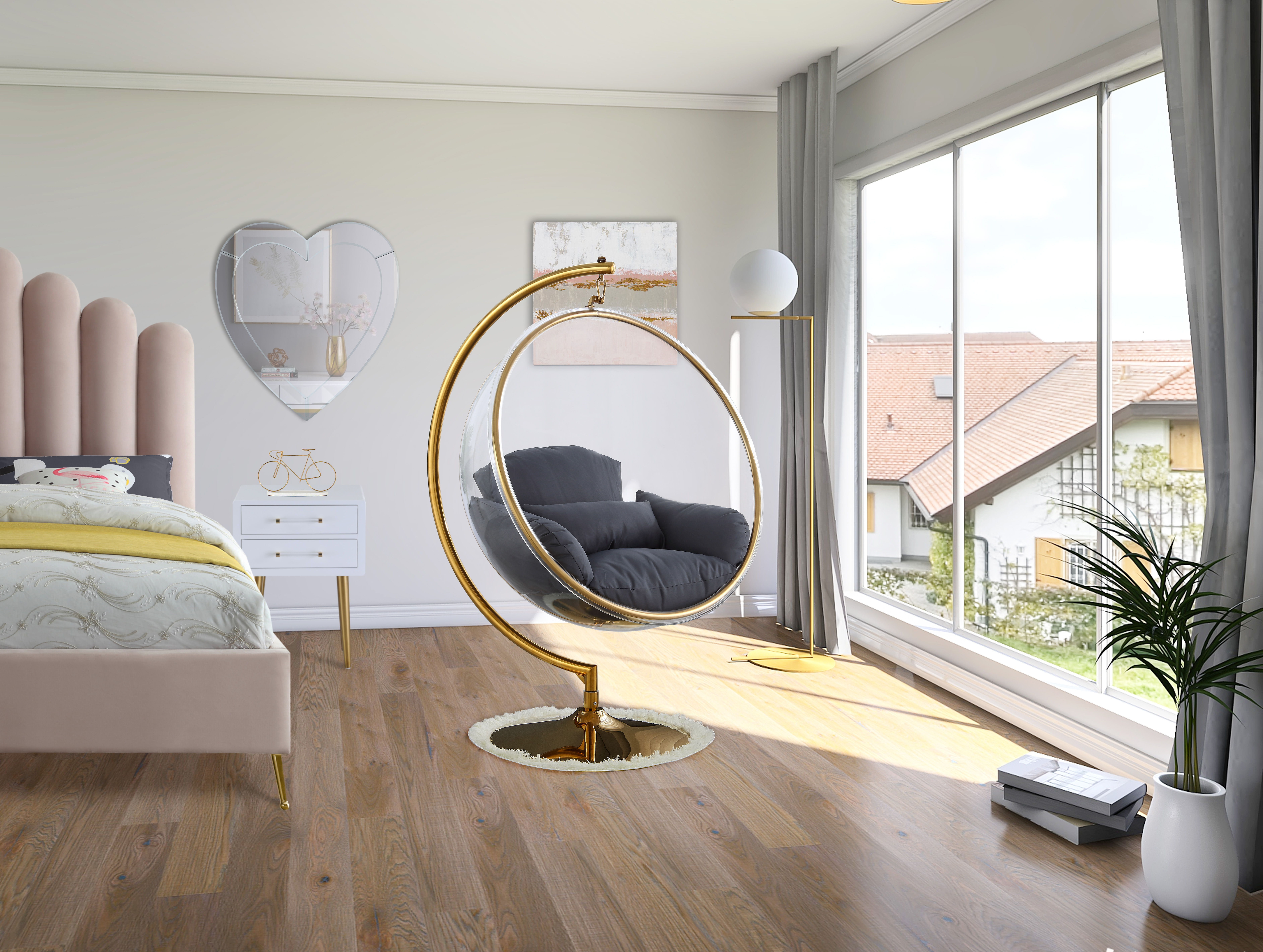 Luna - Fabric Swing Bubble Accent Chair - Gray