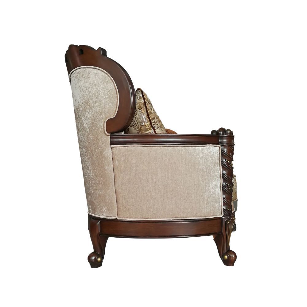 Devayne - Loveseat With 4 Pillows (Same Lv01583) - Pattern Fabric & Dark Walnut, beige, view 2