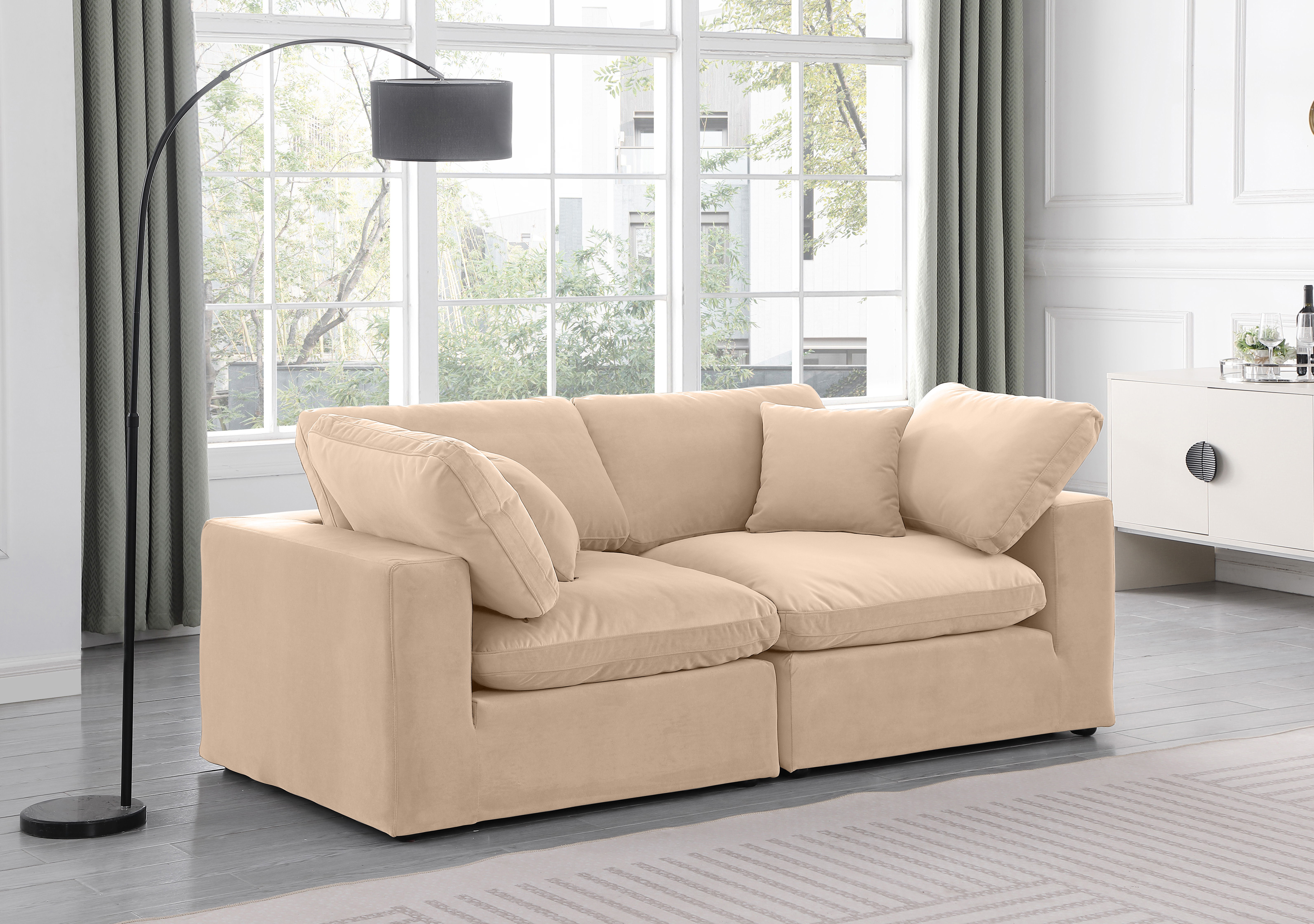 Comfy - Velvet Modular Sofa 2 Pieces - Beige