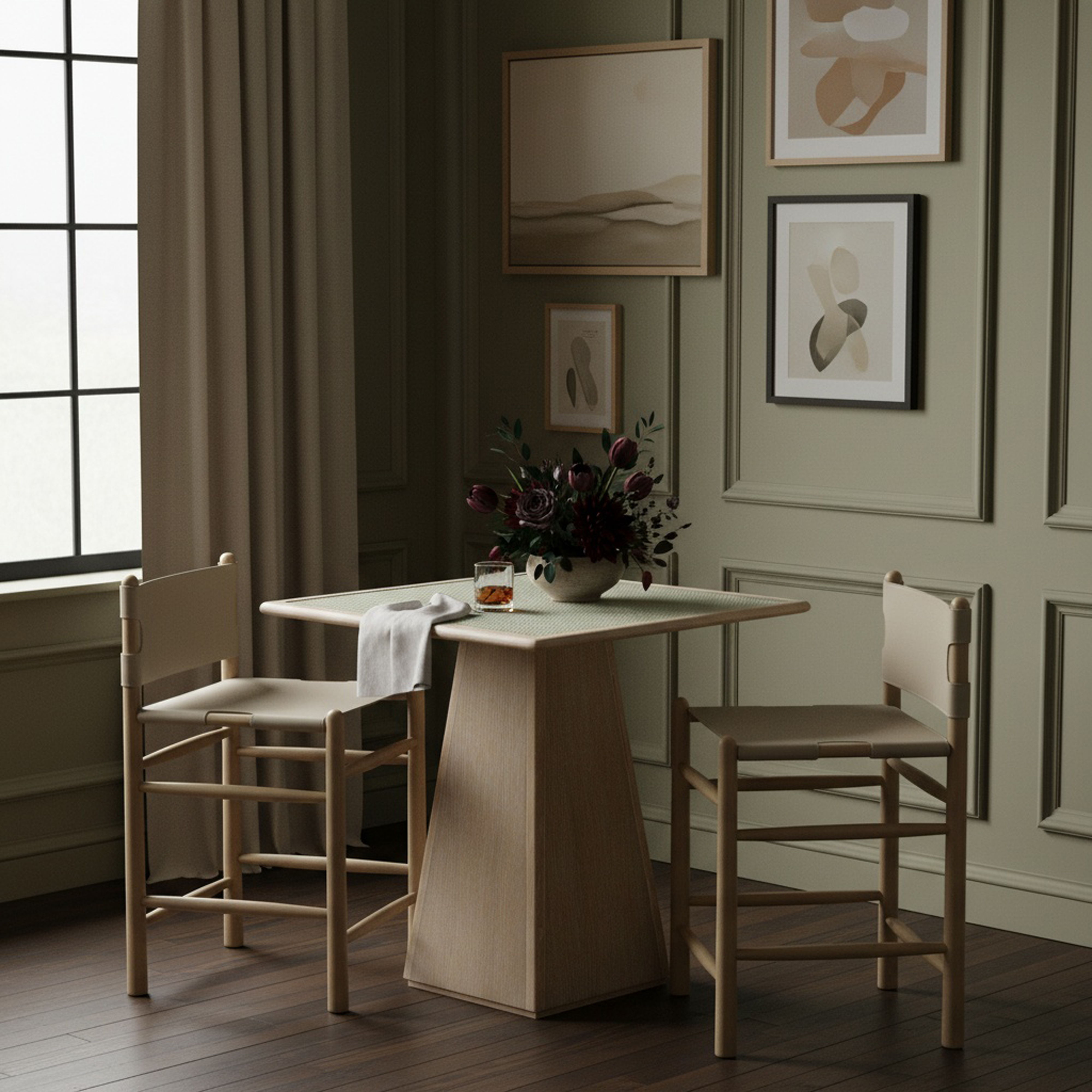 Santos - Vegan Leather Upholstered Counter Stool - Beige / Stained Natural