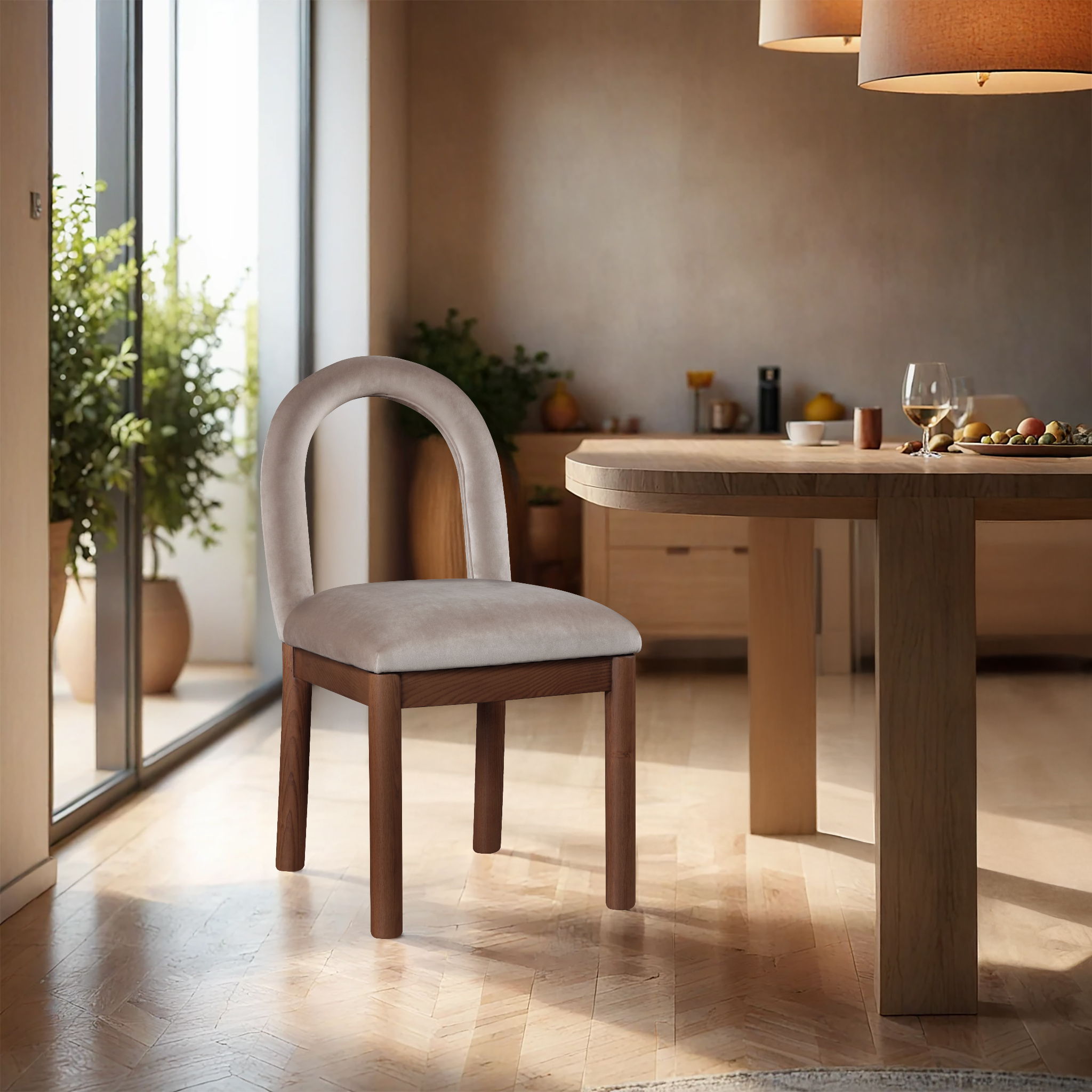 Conrad - Velvet Dining Chair With Brown Legs - Taupe