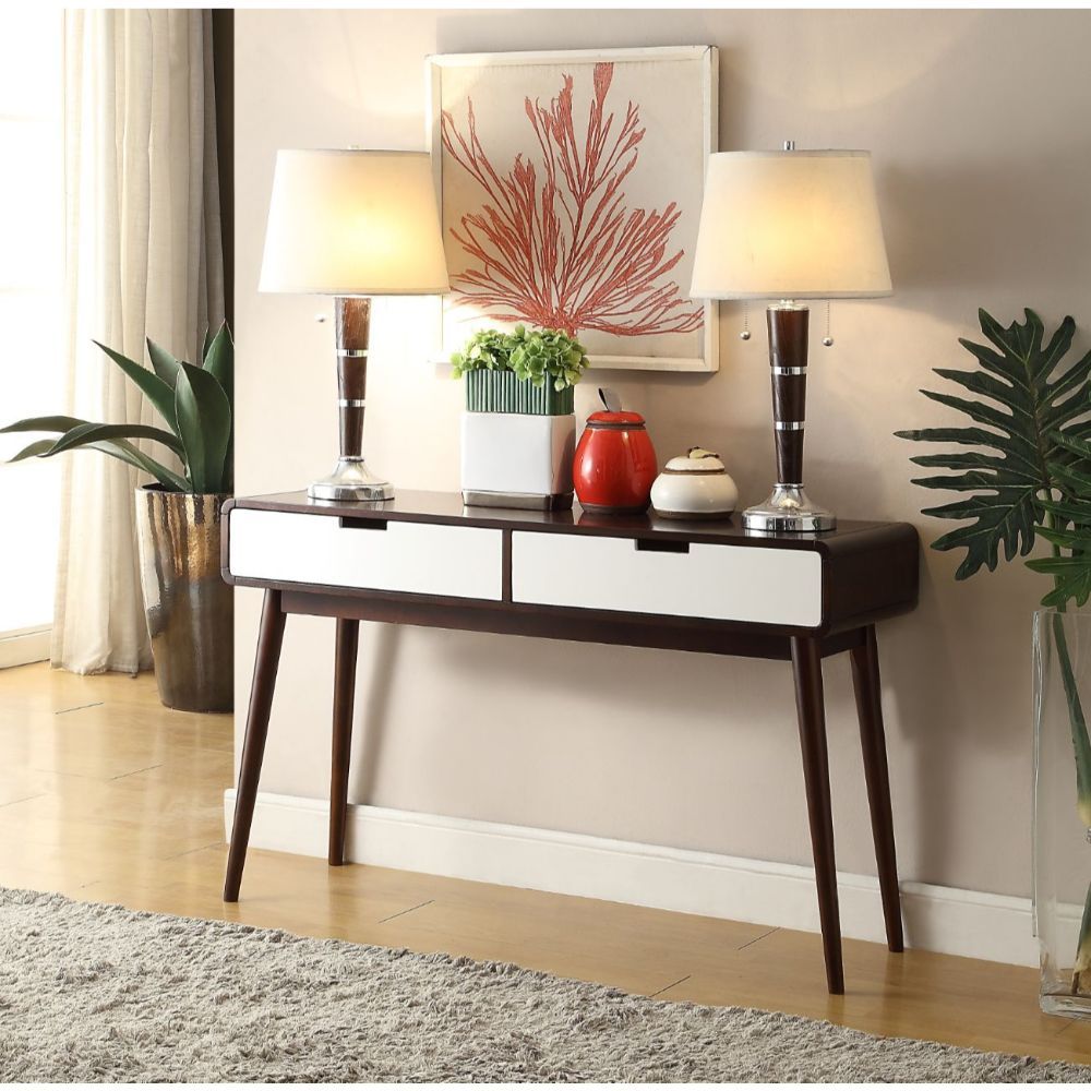 Christa - Sofa Table - White & Espresso, dark brown