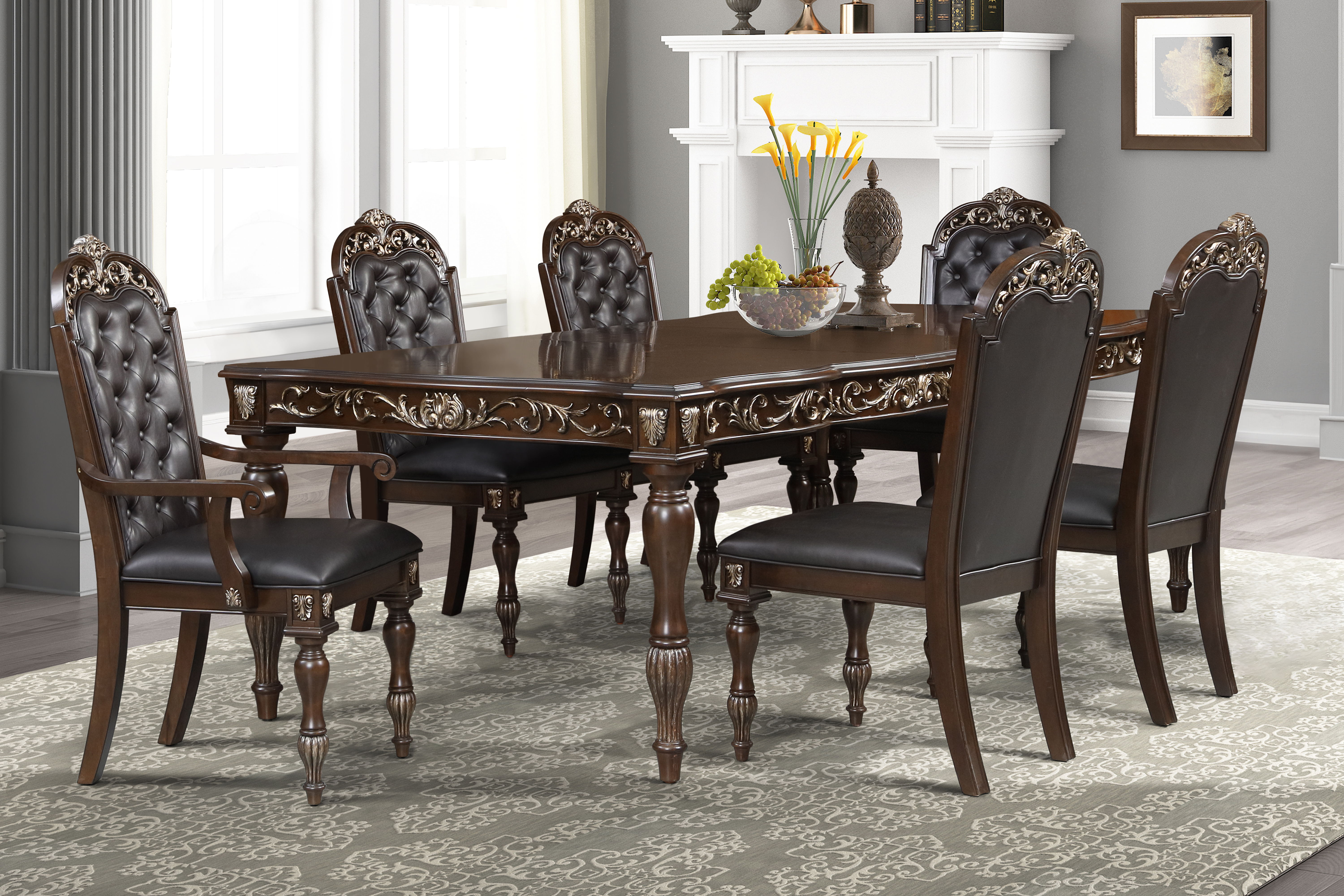Maximus - Dining Table & 4 Chairs & 2 Arm Chairs - Dark Brown