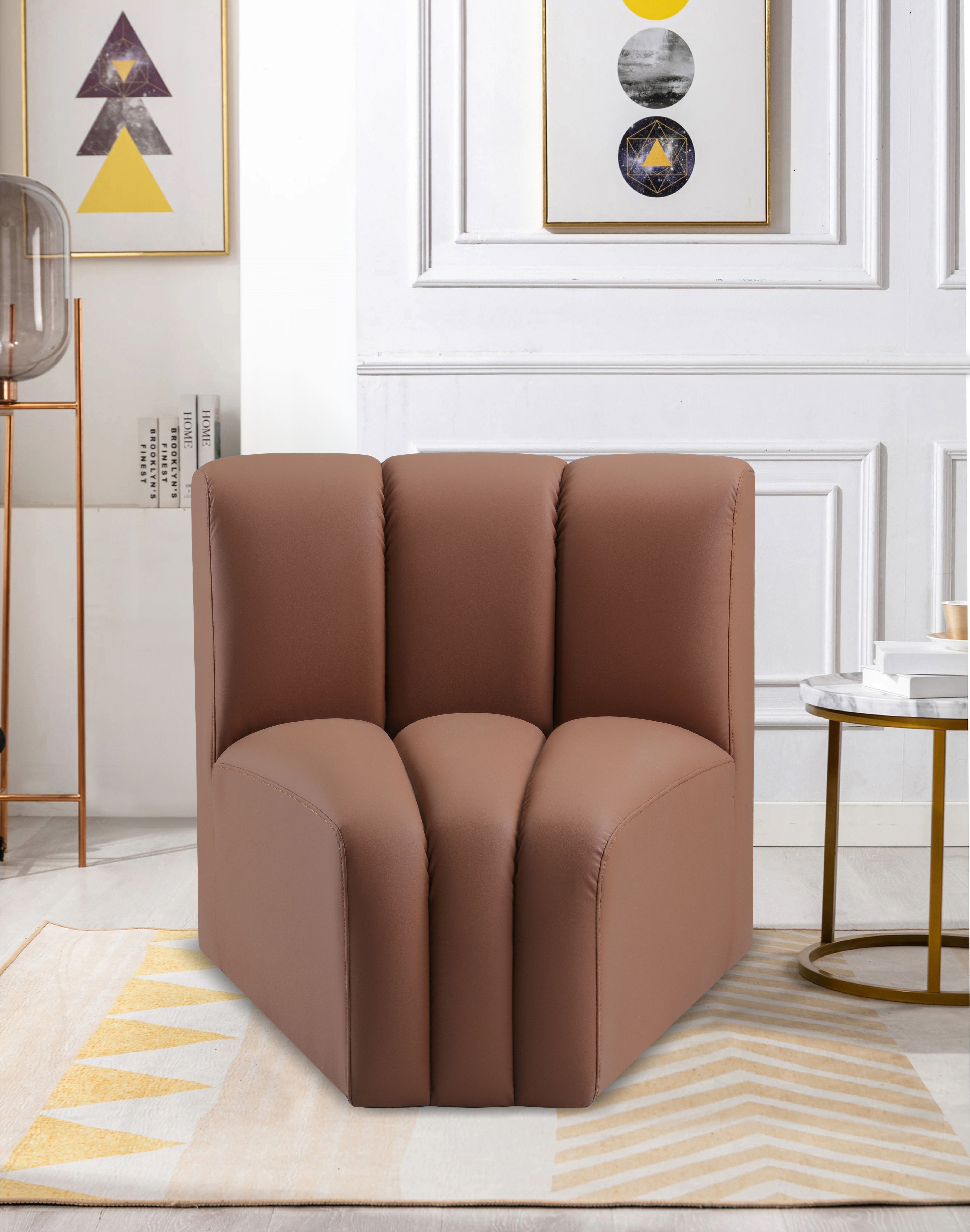 Arc - Faux Leather Curved Corner Chair - Cognac