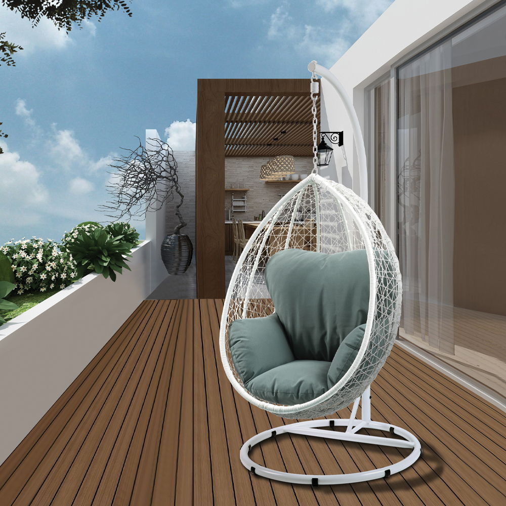 Simona - Hanging Chair - Green Fabric & White Wicker, white