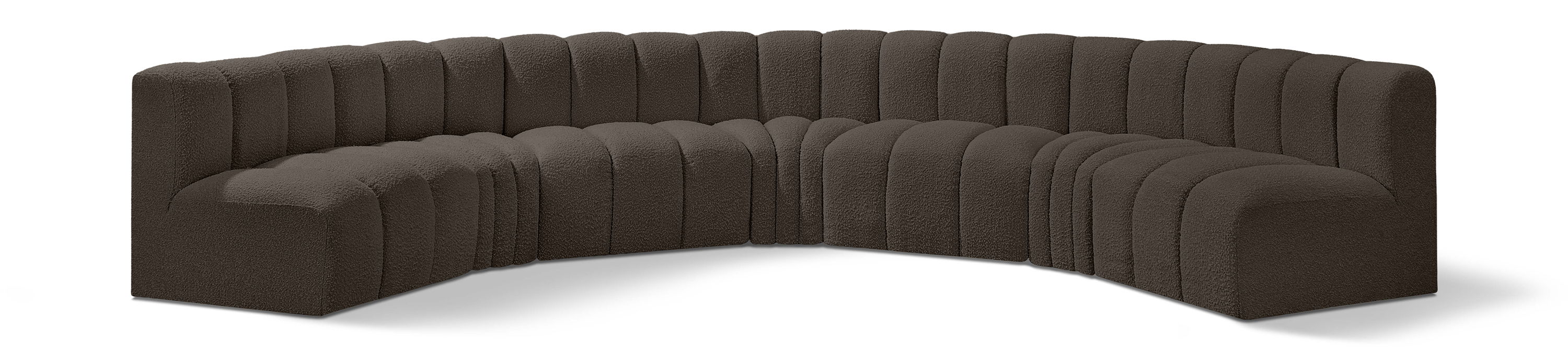 Arc - Boucle Fabric 7 Piece U-Shaped Modular Sofa - Brown