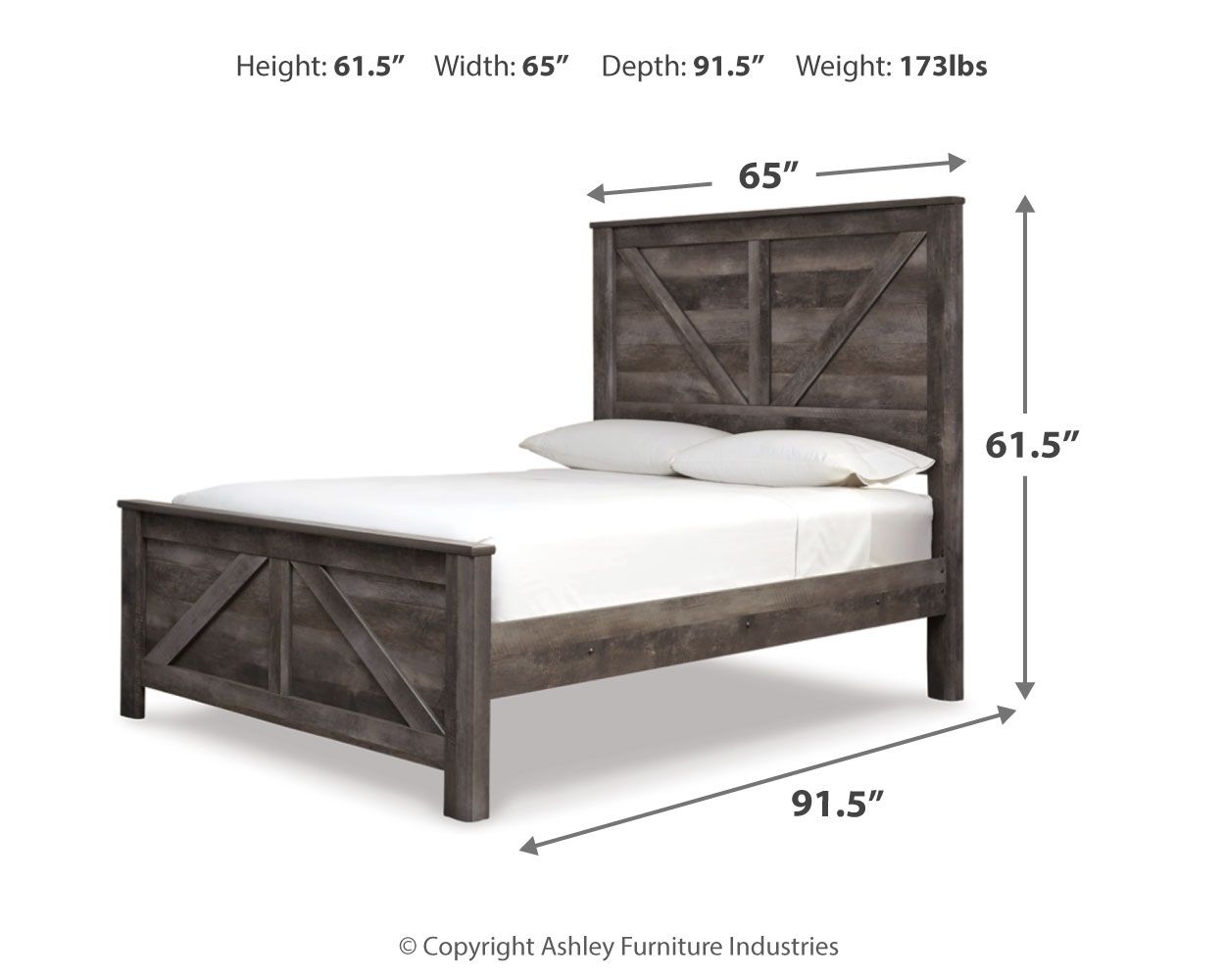 Ashley Furniture Wynnlow - Queen Crossbuck Panel Bed - Gray - Image 5