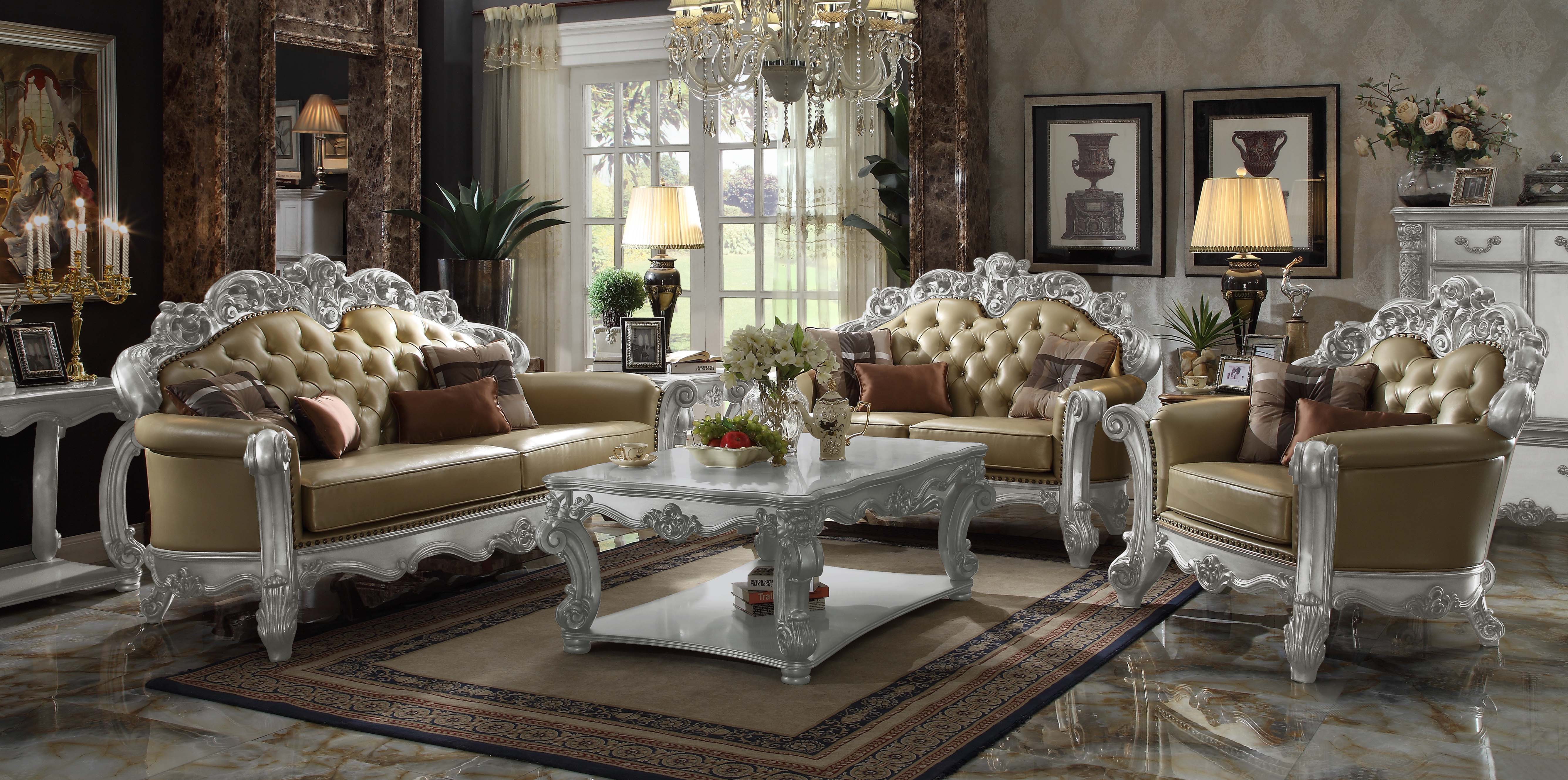 Vendome - Chair With 2 Pillows - Bone Synthetic Leather & Silver Patina, silver