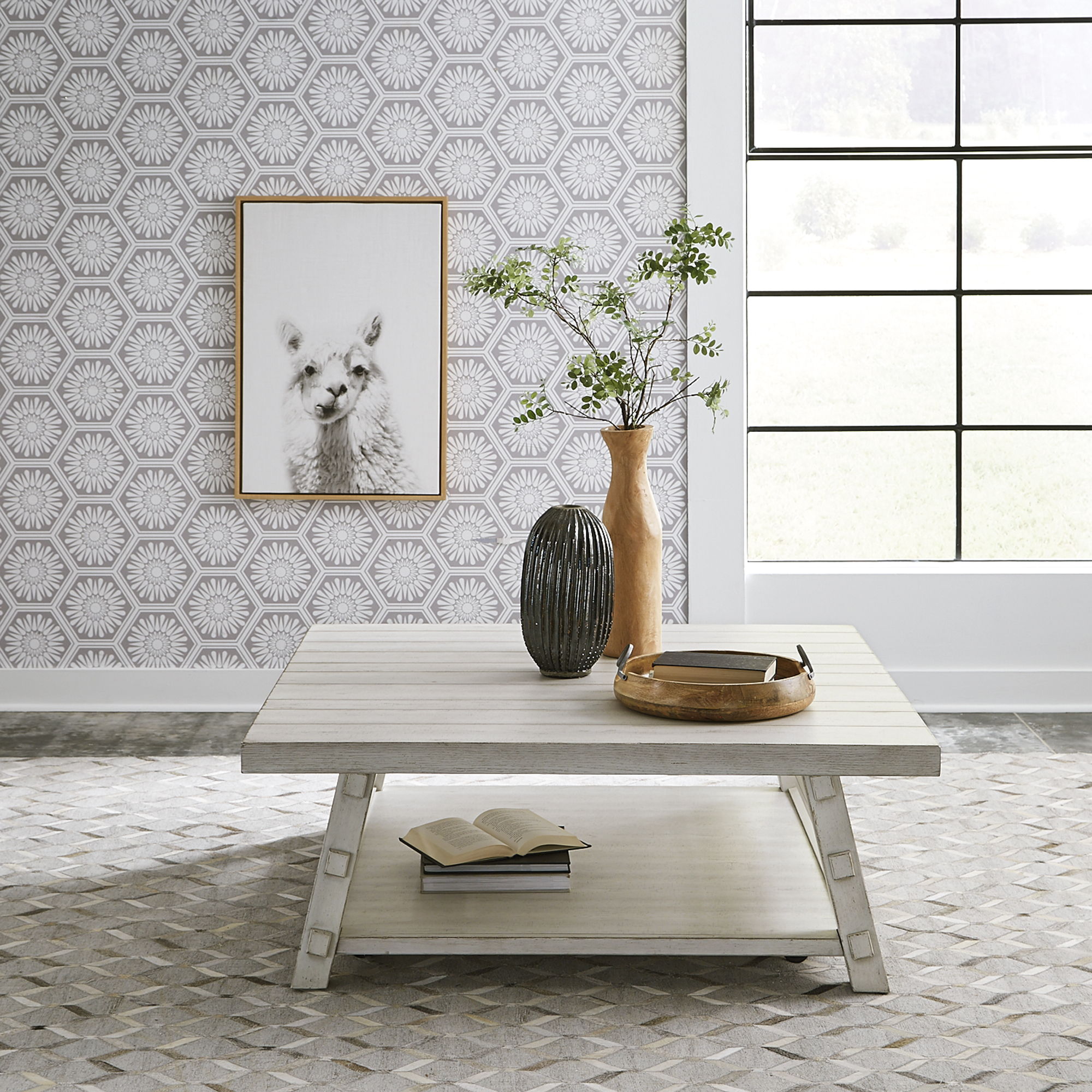 Liberty Furniture Modern Farmhouse - Oversized Square Cocktail Table - White