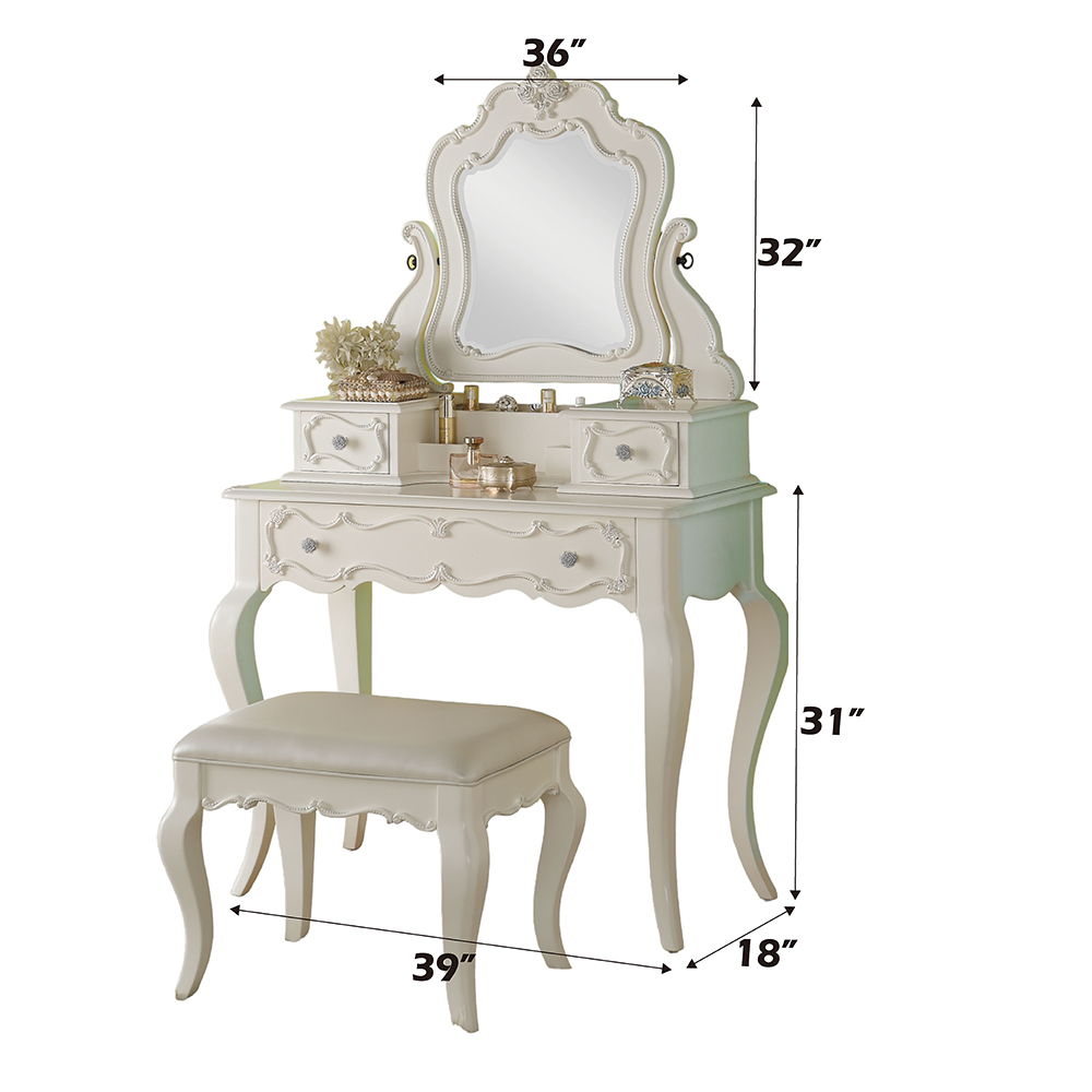 Edalene - Vanity Desk With Mirror - Pearl White, white, view 4